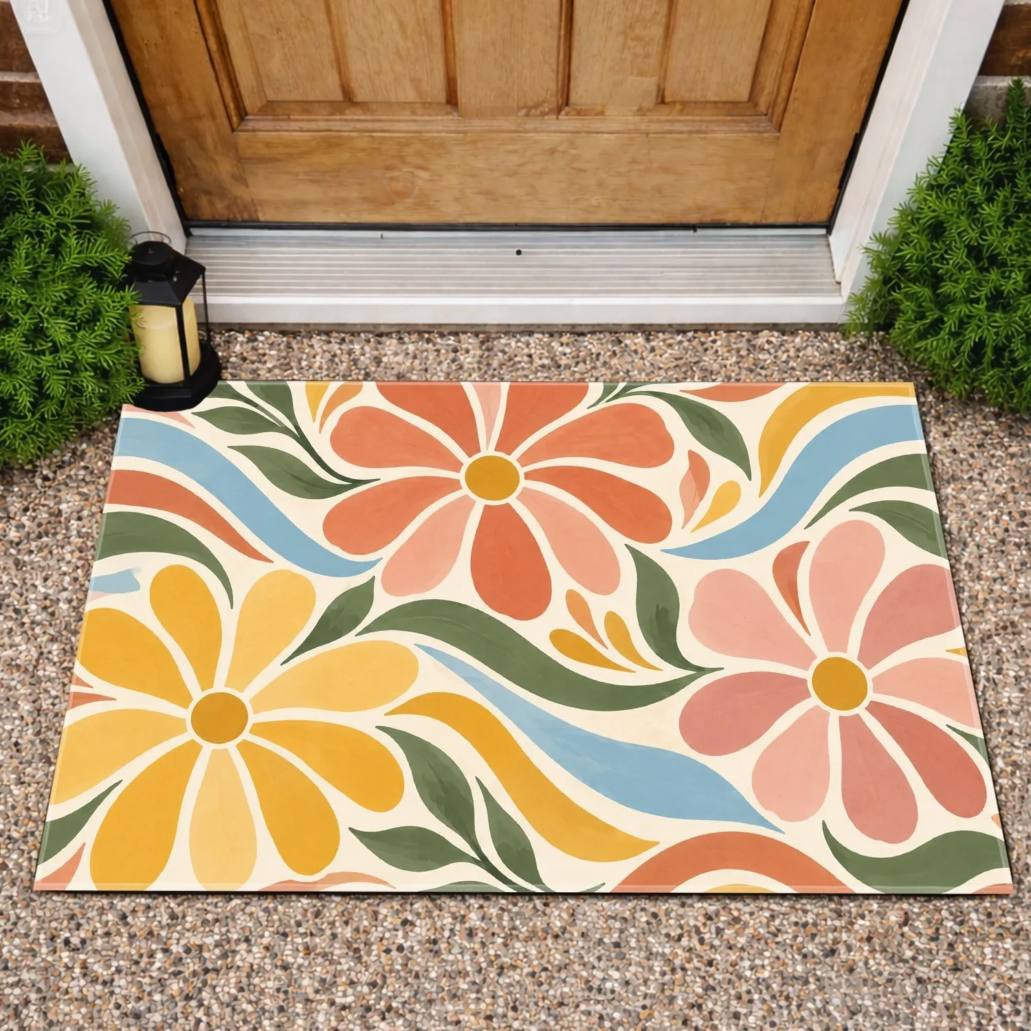 Abstract Floral Waves for a Cheerful Botanical Entryway and Colorful Home Welcome Doormat - 1