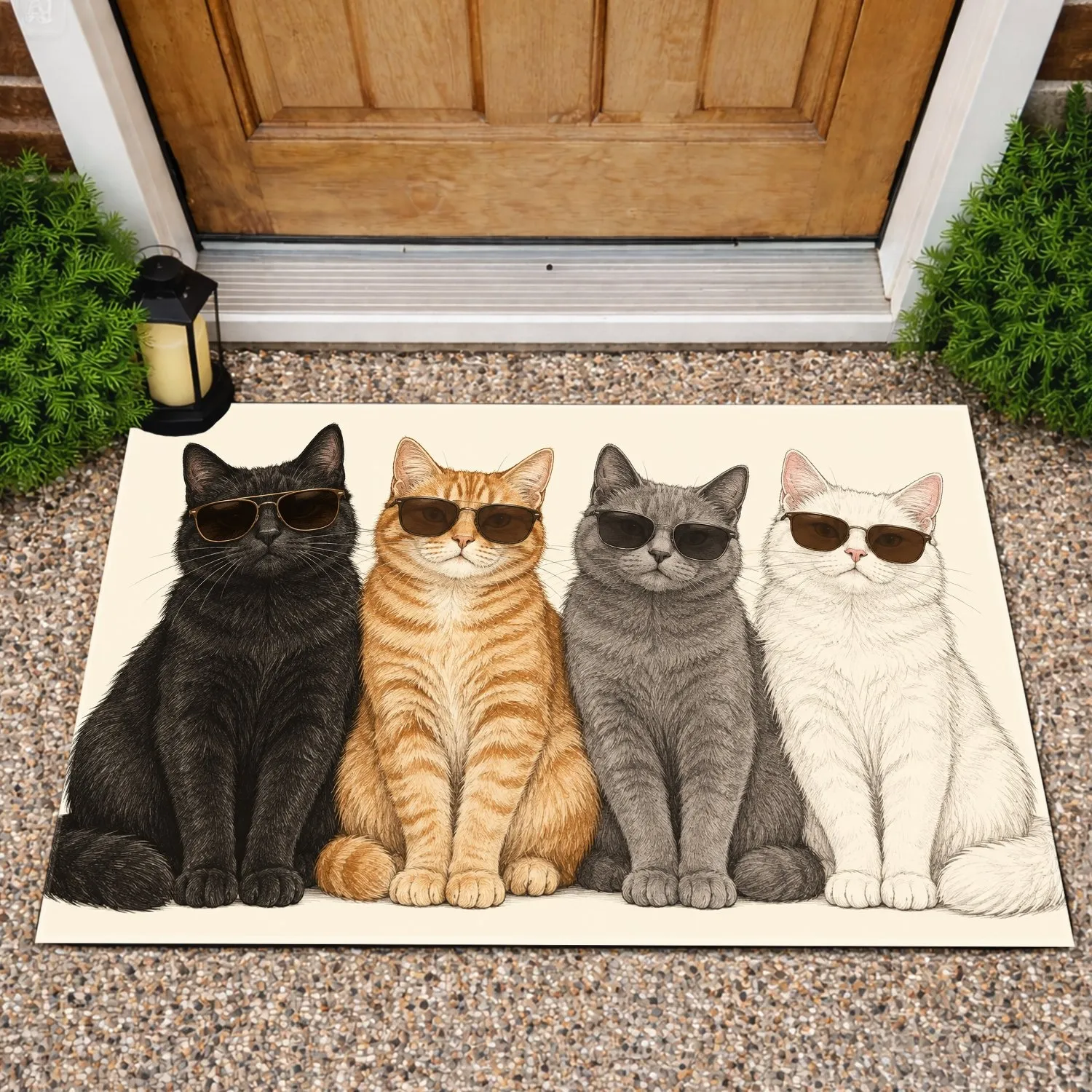 Four Cool Cats Wearing Sunglasses for a Playful Cat Lover's Everyday Home Entryway Doormat - 1