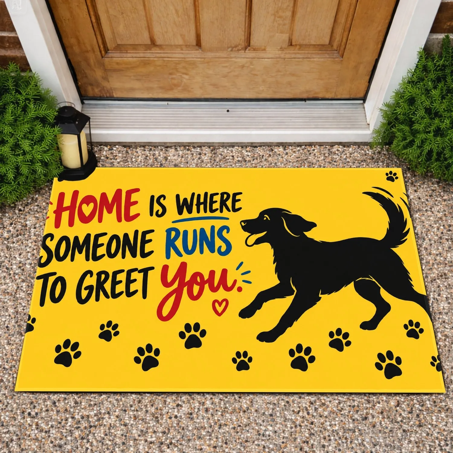 Playful Black Dog And Paw Prints For Welcoming Pet-Loving Homes And Families Daily Doormat - 1