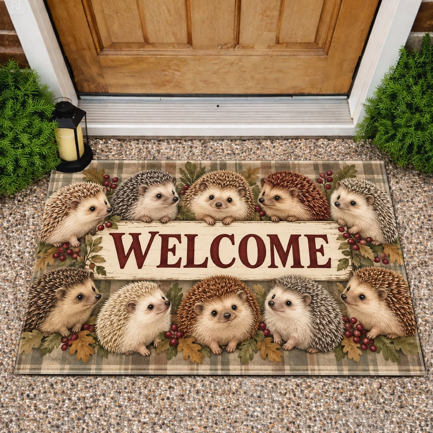 Hedgehog Welcome Scene for Cozy Woodland Homes, Nature Lovers, and Animal Enthusiasts Doormat - 1