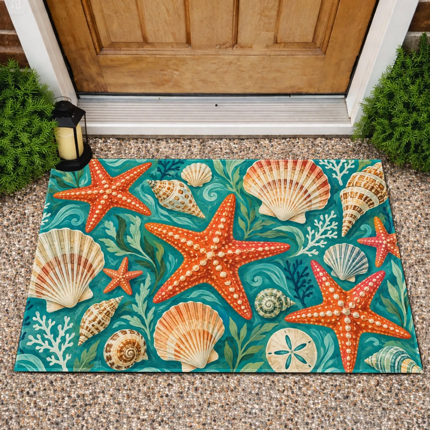 Starfish and Seashell Coastal Motifs for Relaxed Beach House Living Doormat - 1