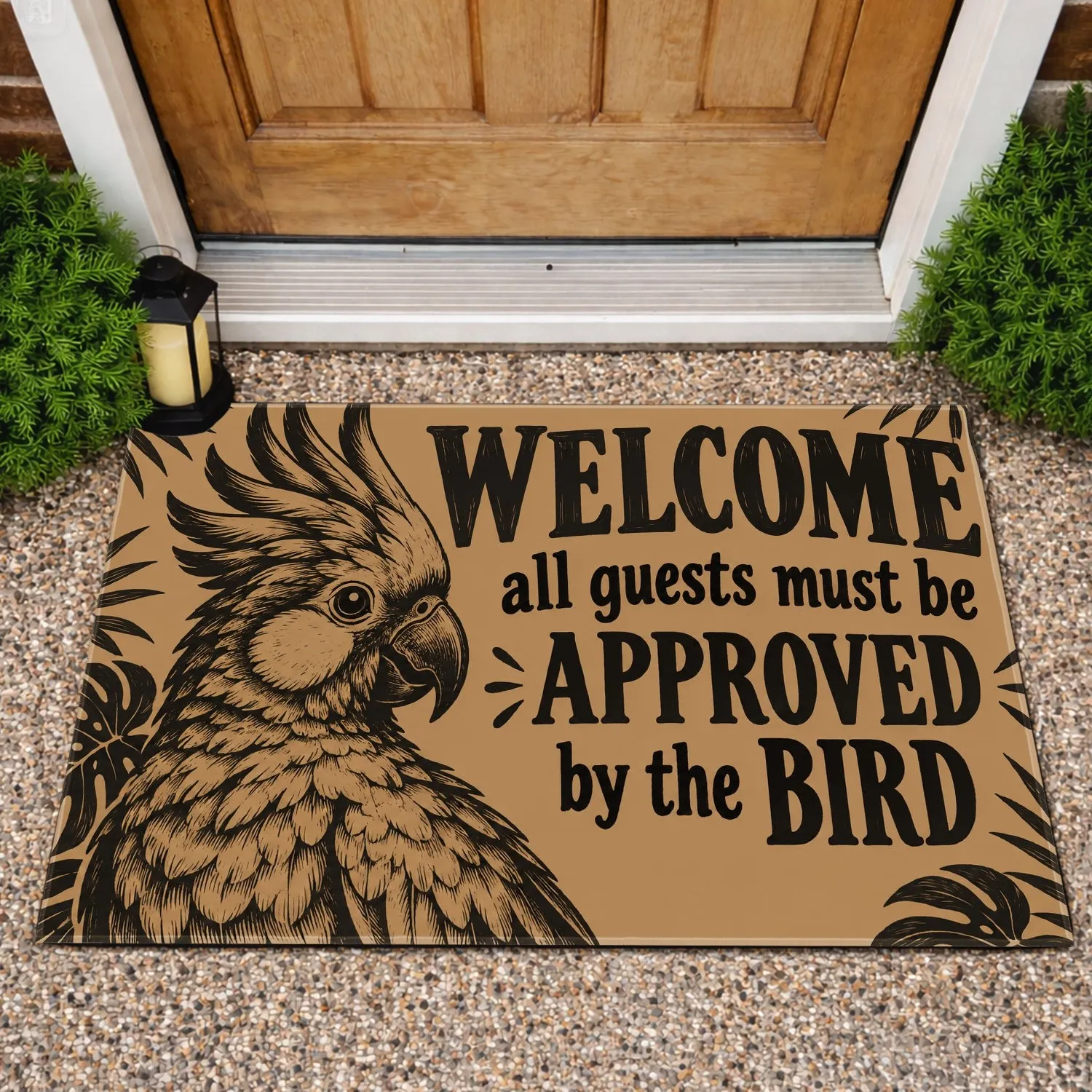 Parrot Welcome All Guests Approved by the Bird Entryway Humor for Bird Lover Homes Doormat - 1