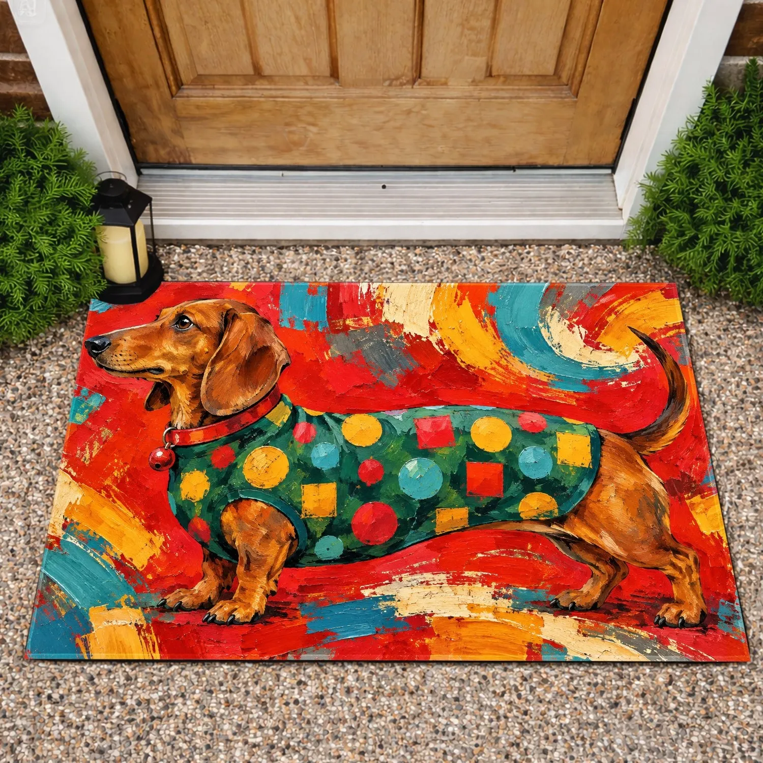 Colorful Abstract Dachshund Art for Playful Pet-Loving Homes and Cheerful Entryways Doormat - 1