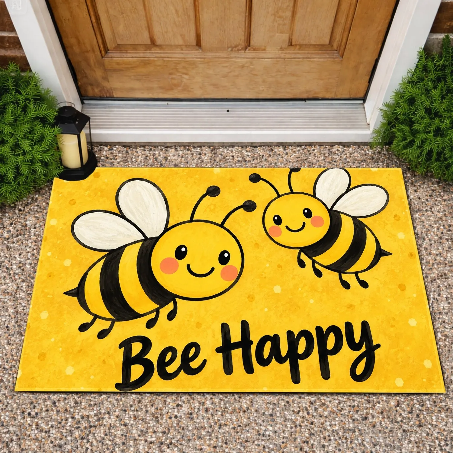 Smiling Bee Duo with Bee Happy Saying for Cheerful Everyday Home Entry Doormat - 1