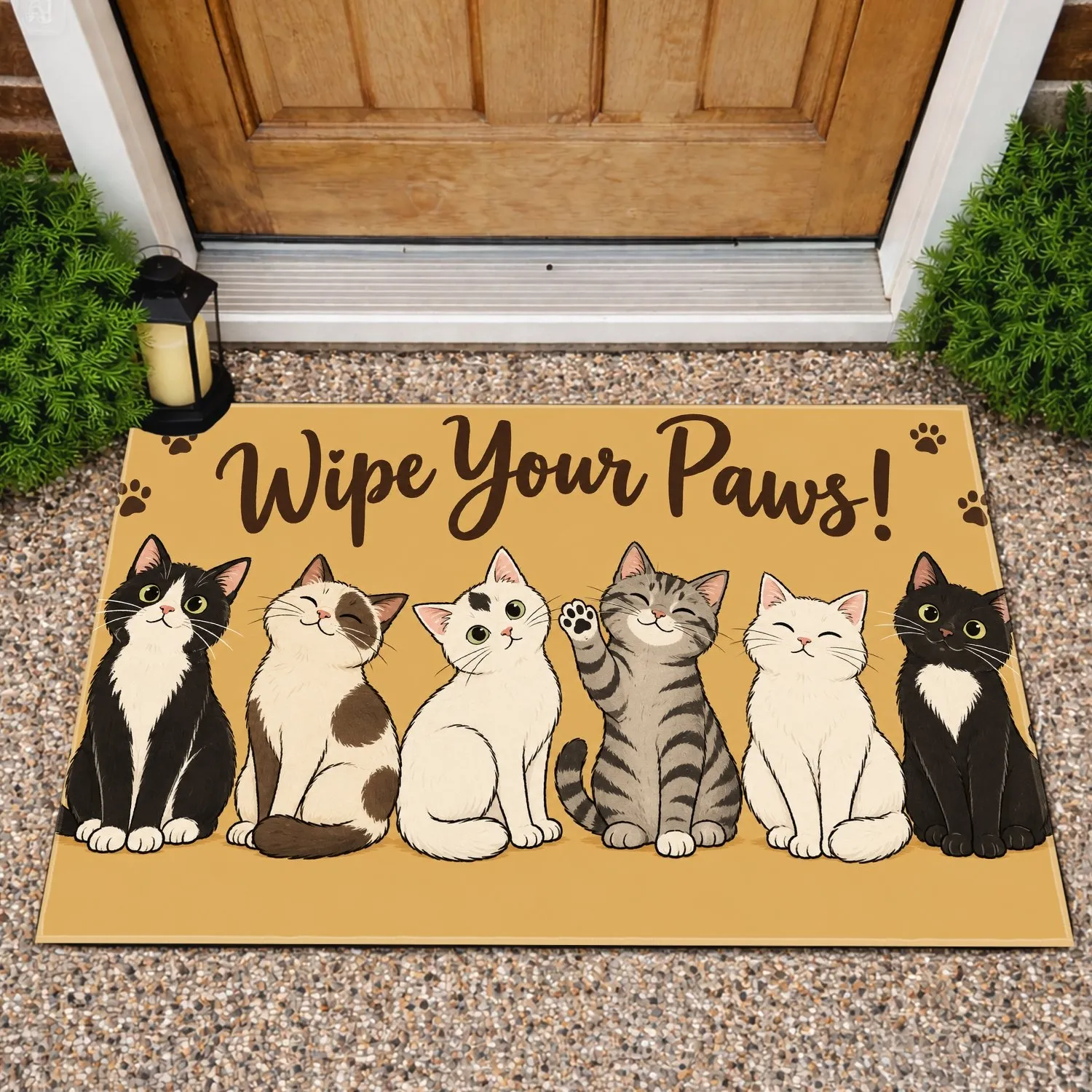 Six Cartoon Cats with Wipe Your Paws Message for Cat Lovers and Pet-Friendly Homes Doormat - 1