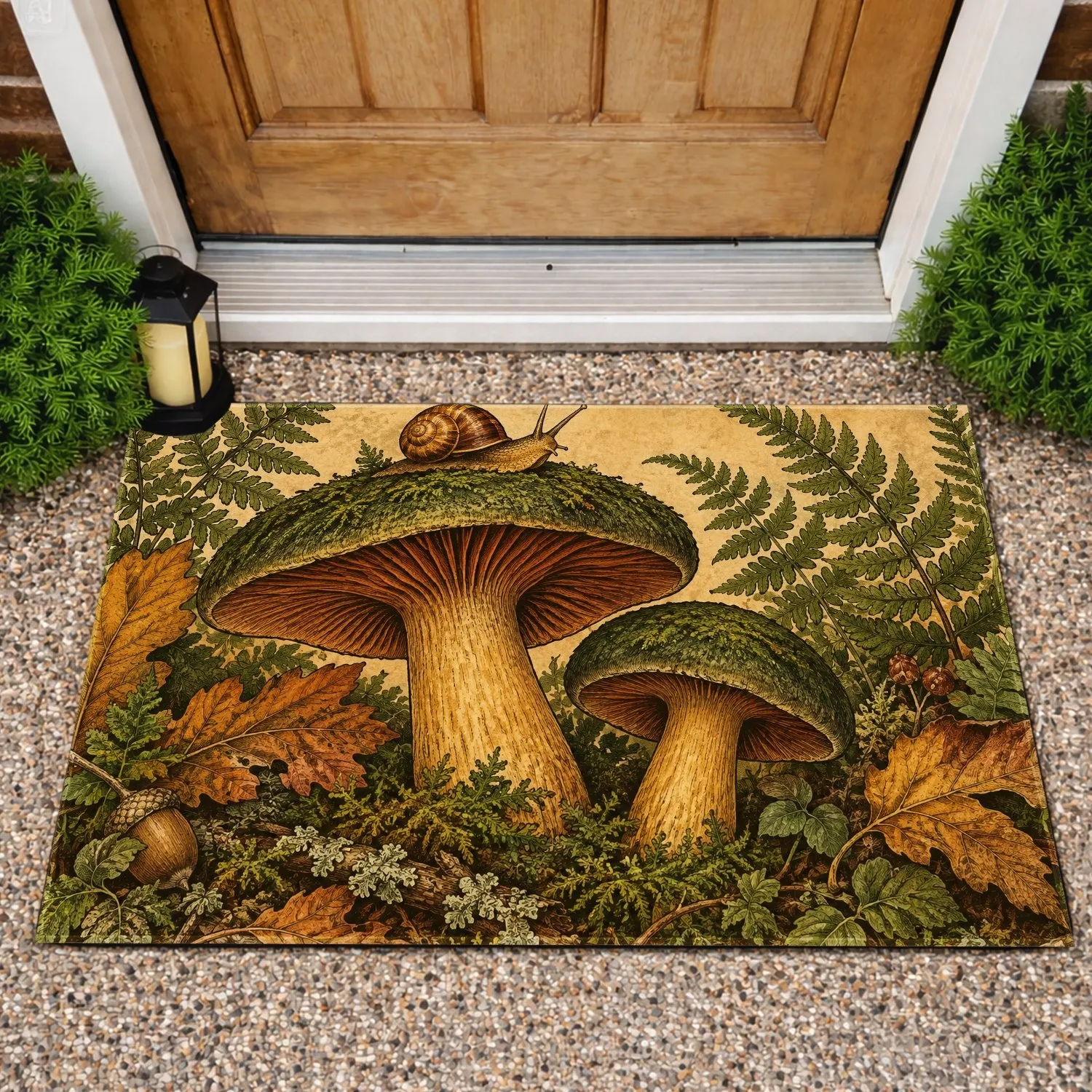 Mushroom Snail Woodland Foliage for Cozy Cottage Entryways and Nature Lovers Doormat - 1