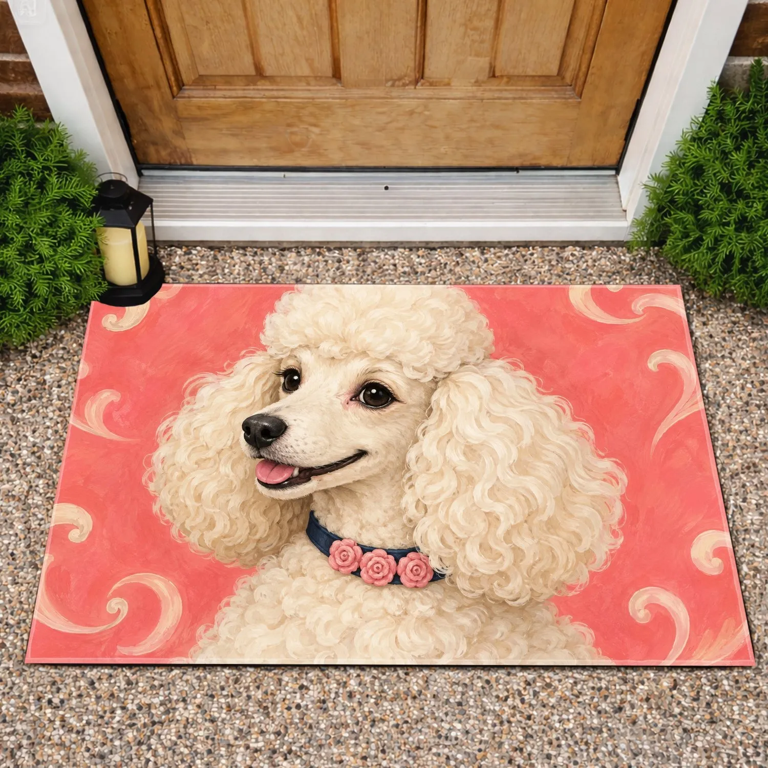 Cream Poodle Portrait for Charming Pet-Loving Home Entry Decor Doormat - 1