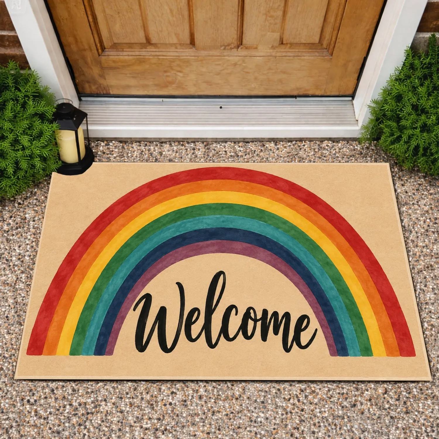 Colorful Rainbow Arch Welcome for Cheerful Everyday Entryway and Family Home Style Doormat - 1