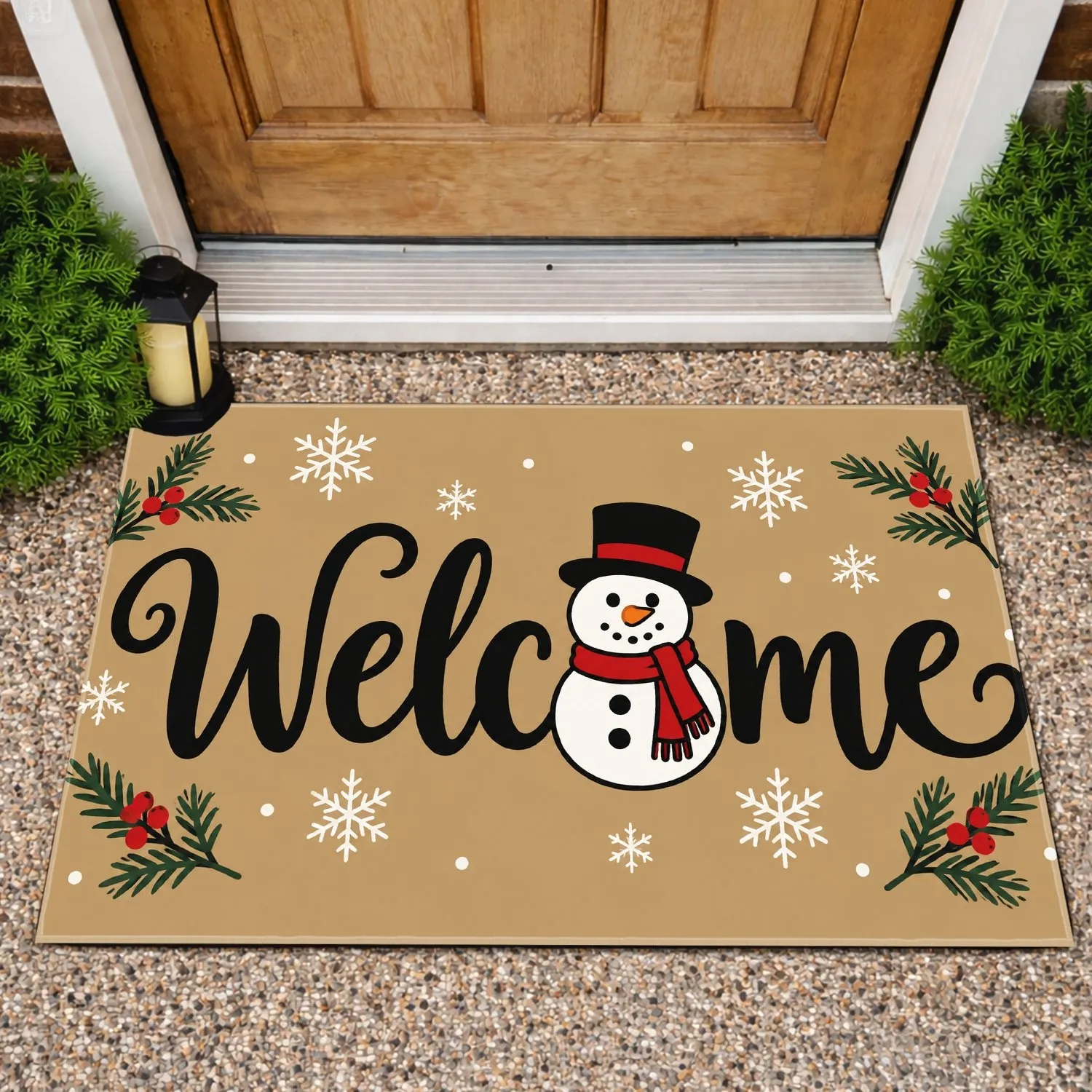 Cute Snowman Welcome for Cheerful Christmas Entryway Holiday Hosting and Winter Greetings Doormat - 1