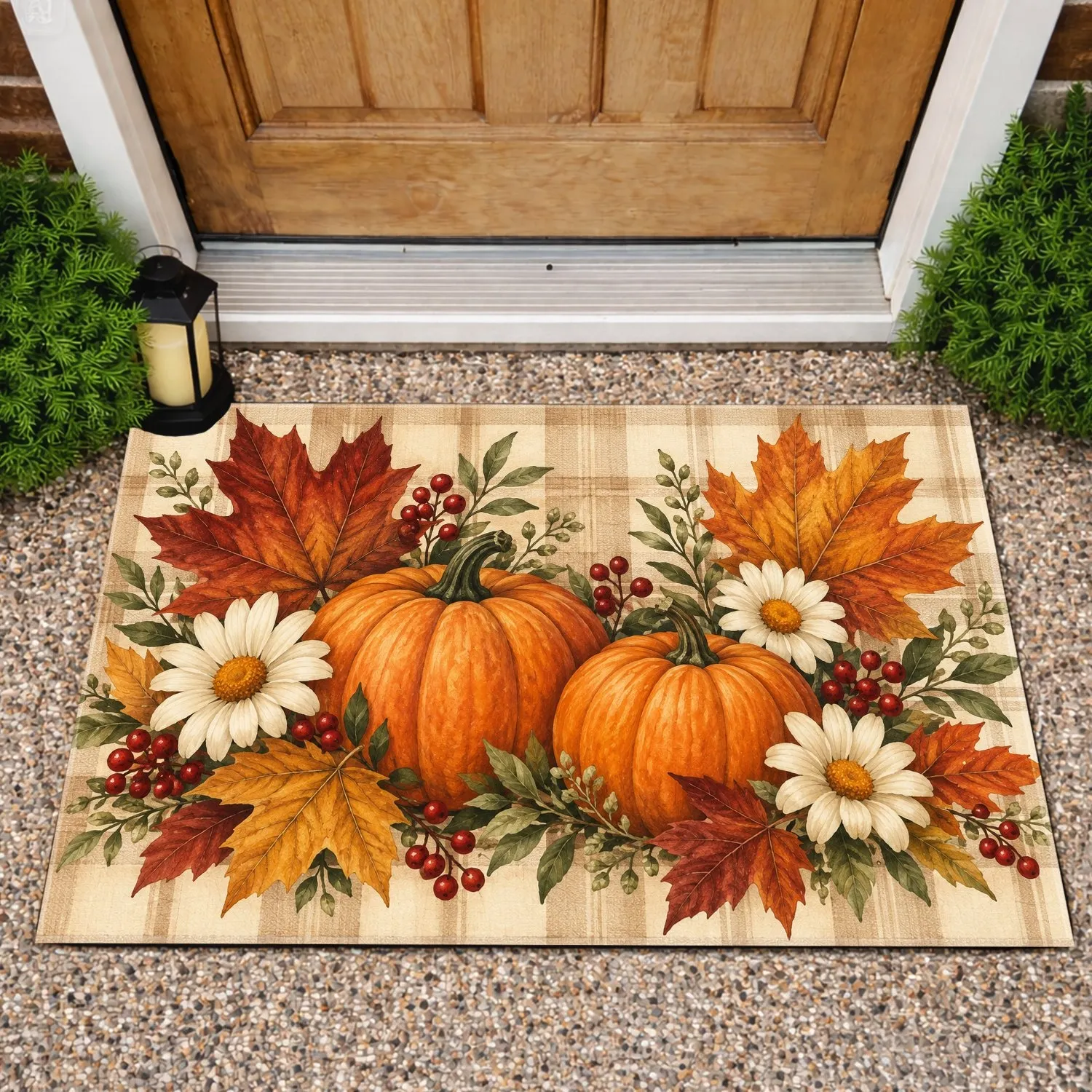 Autumn Pumpkins And Maple Leaves For Cozy Thanksgiving Bathroom Home Decor Doormat - 1