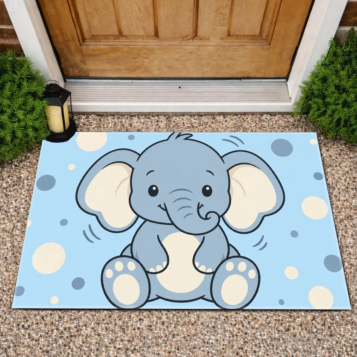 Cute Blue Baby Elephant Art for a Cheerful Nursery and Playful Home Accent Doormat - 1