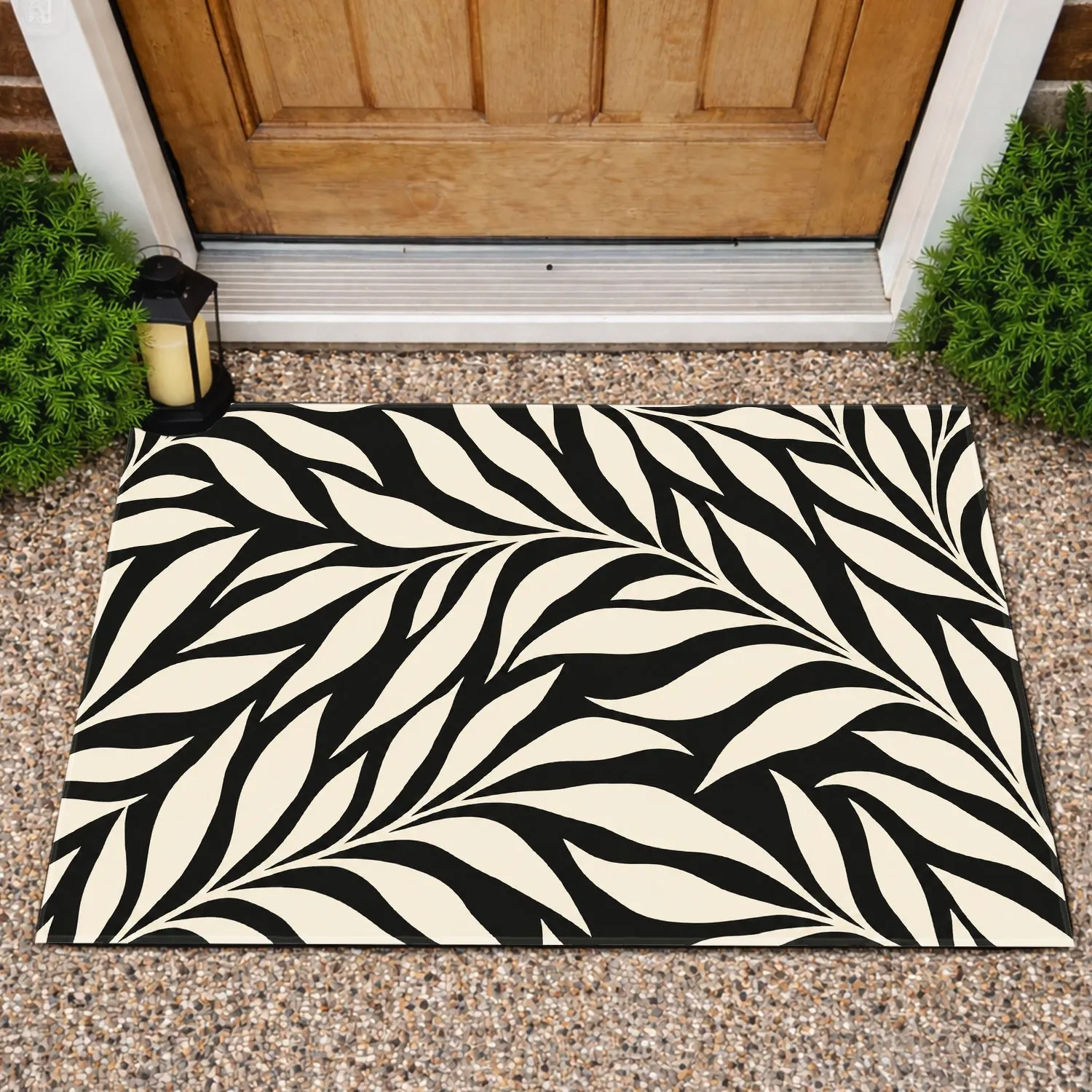 Black Ivory Botanical Stripes for Modern Kitchen Living and Nature Inspired Homes Doormat - 1