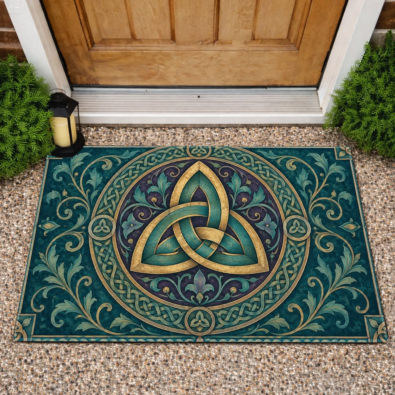 Celtic Trinity Knot Medallion for Rustic Entryways and Timeless Heritage-Inspired Homes Doormat - 1
