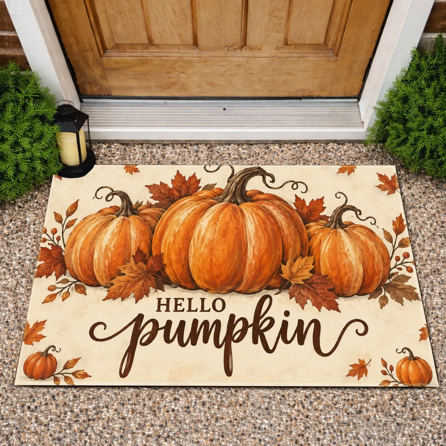 Rustic Autumn Pumpkin Cluster for Cozy Farmhouse Seasonal Kitchen Decorating and Gatherings Doormat - 1