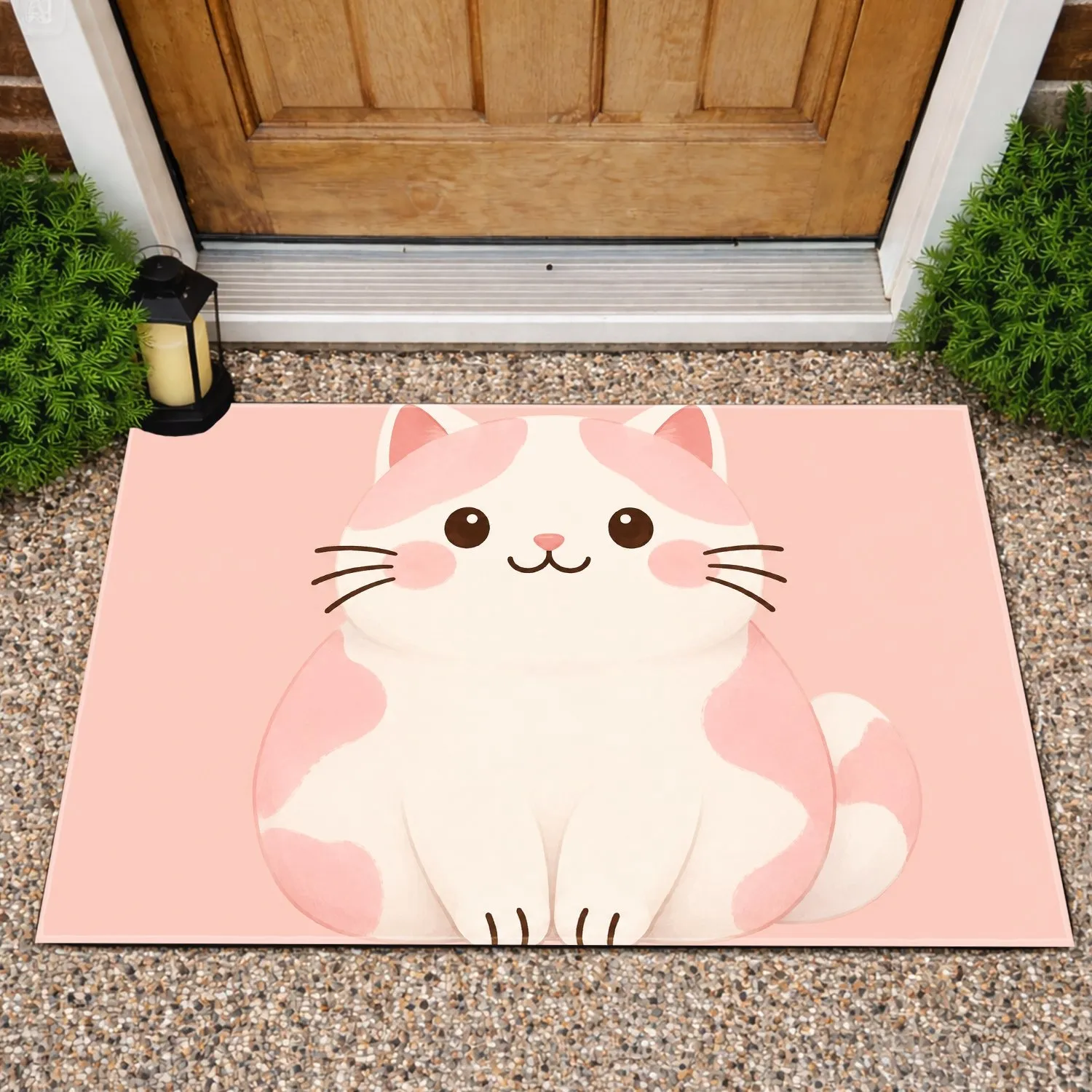 Cute Cream And Blush Cat, Cheerful Feline Charm For Cozy Bathroom And Home Lovers Doormat - 1