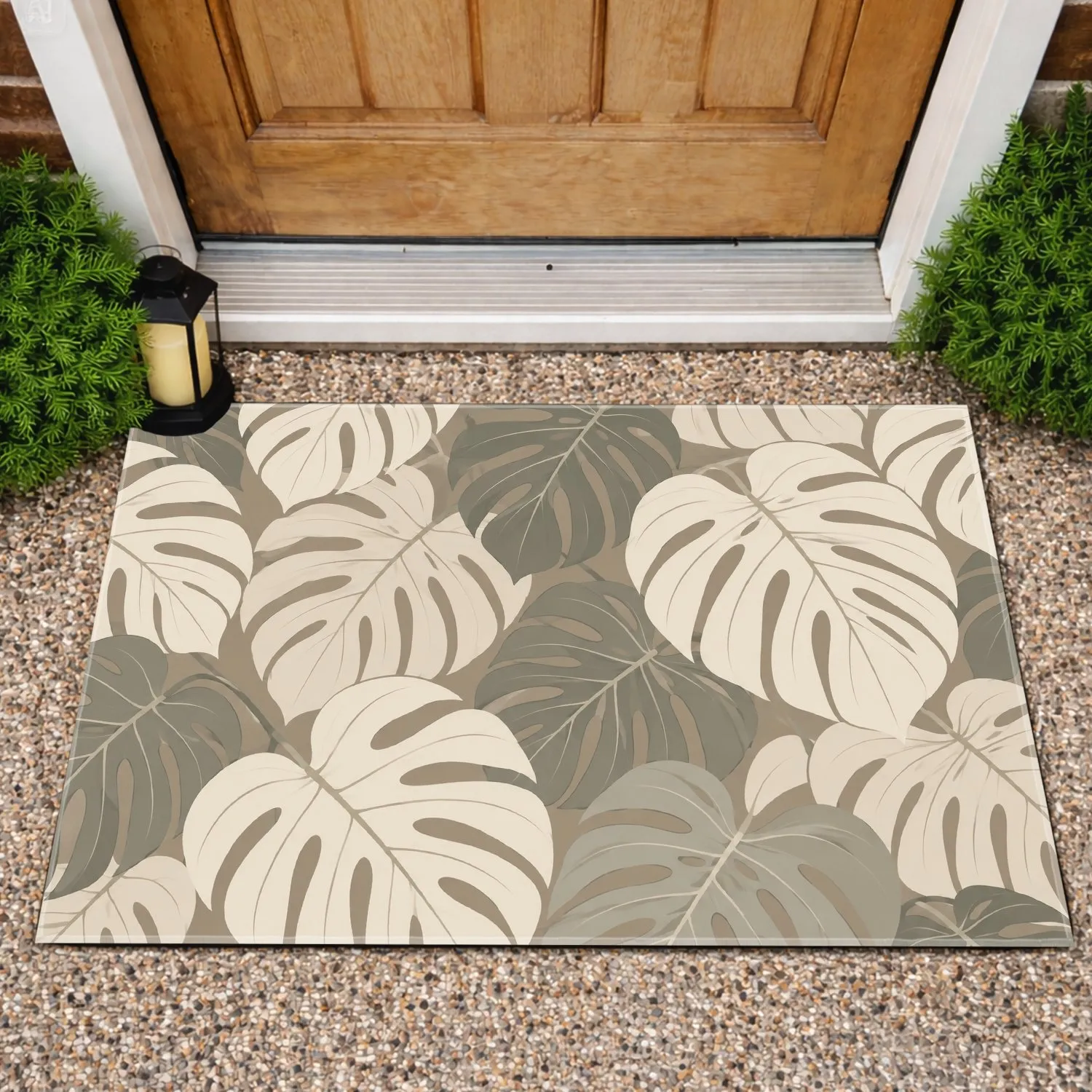 Ivory Monstera Leaves for Calm Botanical Bathroom and Spa Inspired Home Styling Decor Doormat - 1
