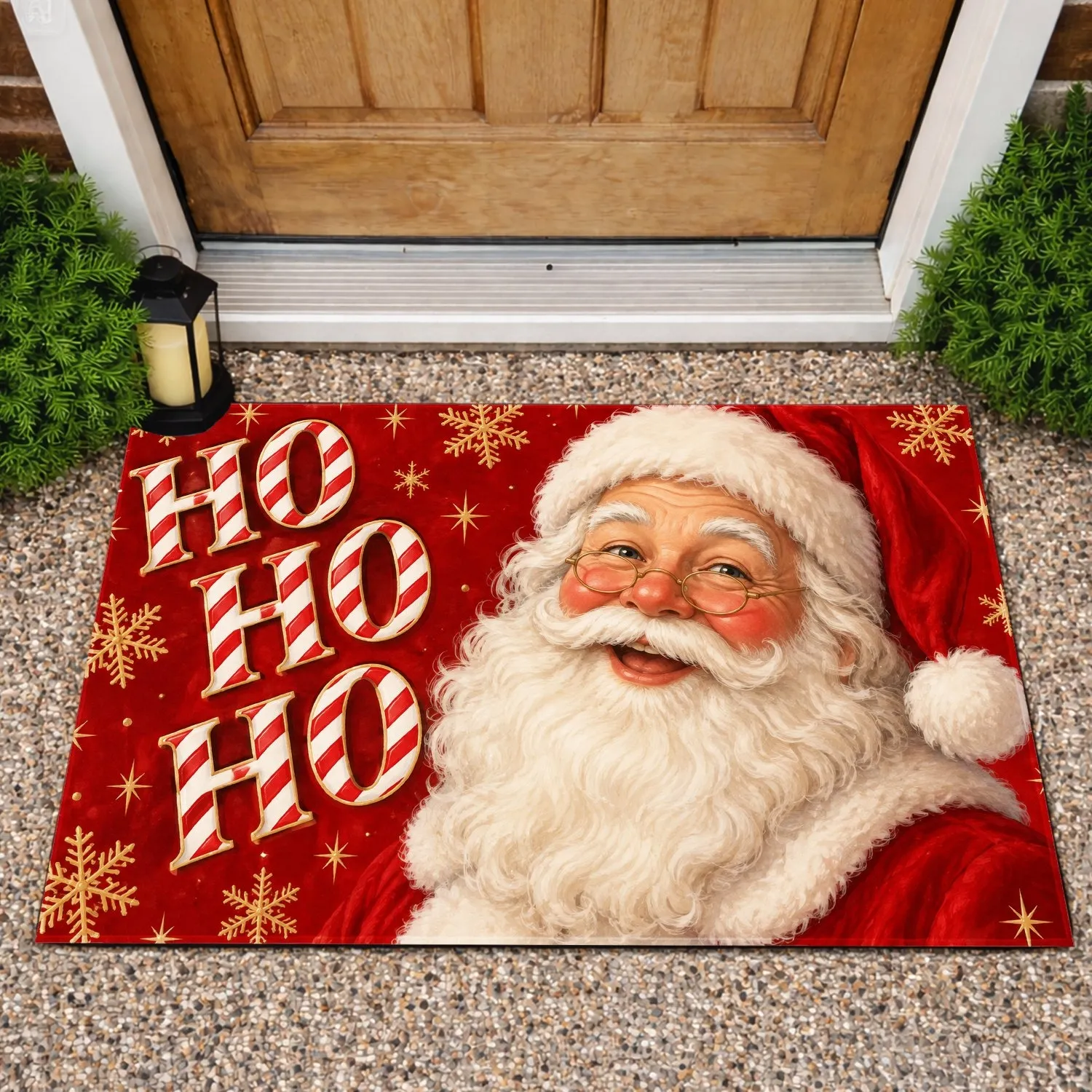 Santa Claus and Ho Ho Ho Snowflakes for a Merry Christmas Holiday Entrance Celebration Doormat - 1