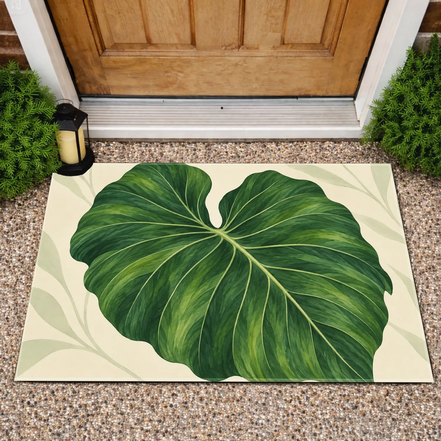 Oversized Green Monstera Leaf for Calm, Nature-Inspired Bathroom Sanctuary Style Doormat - 1
