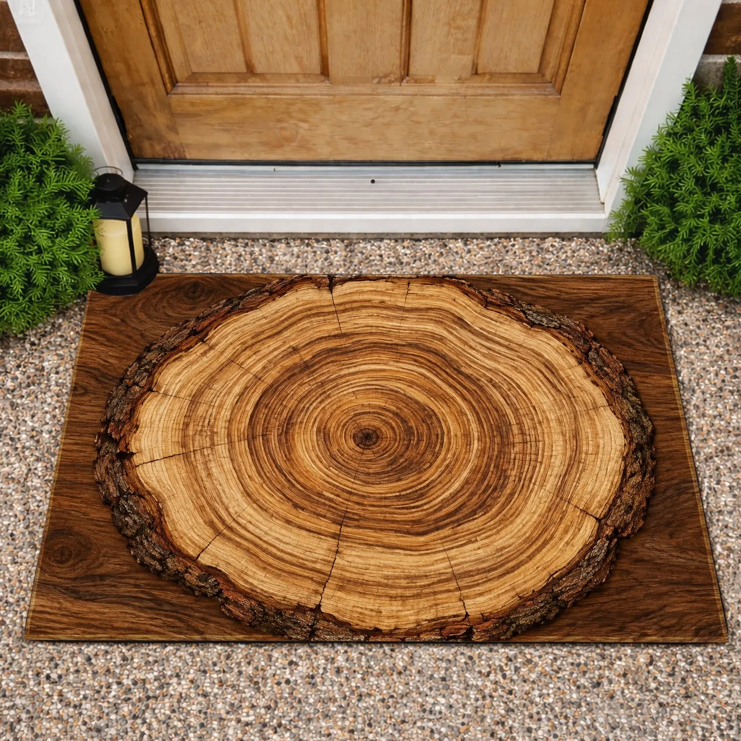 Rustic Tree Ring Wood Slice for Natural Cabin Entryway Style and Woodland Home Living Doormat - 1