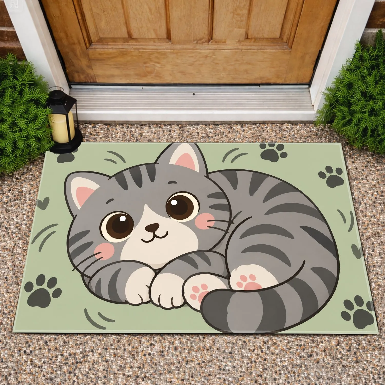 Curled Gray Cat Cartoon for Cozy Cat Lover Homes and Relaxed Everyday Living Doormat - 1