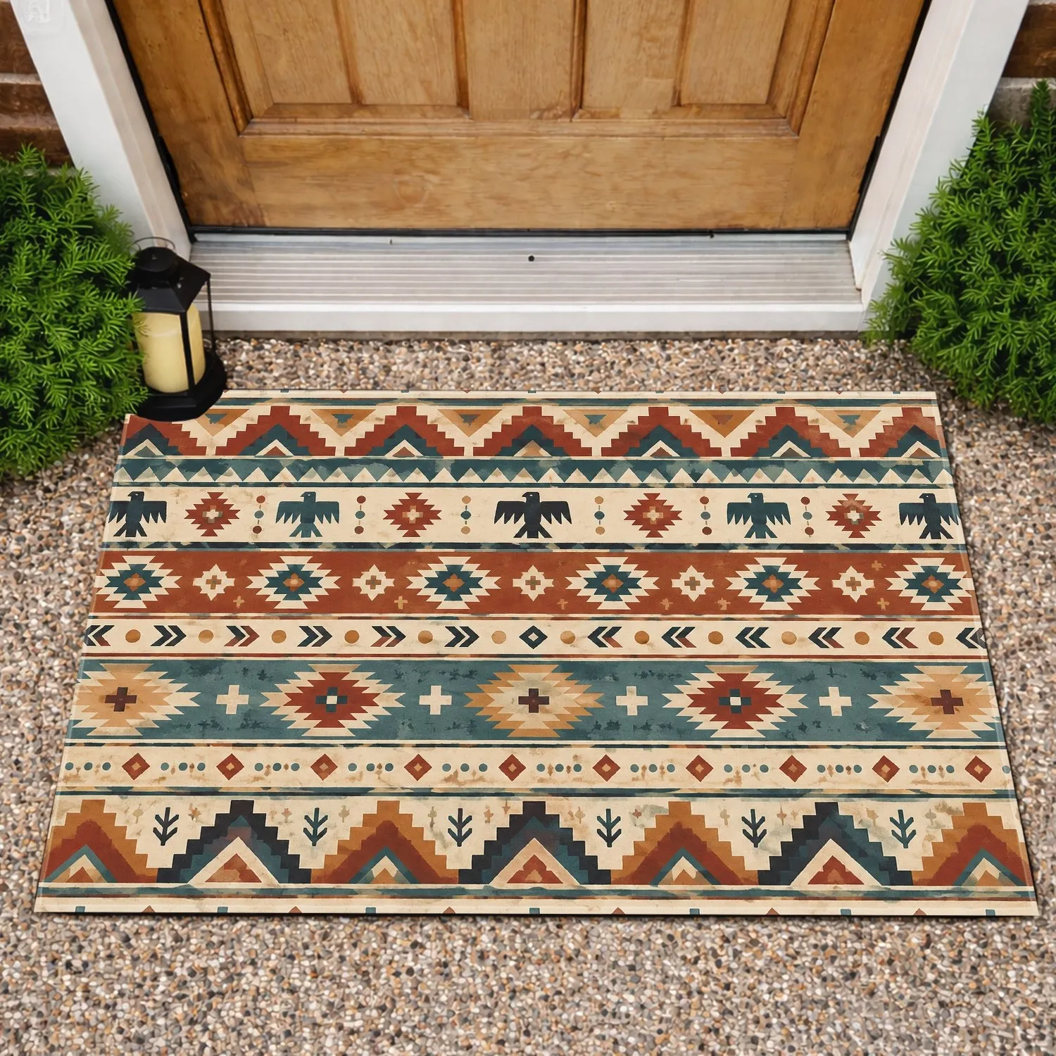 Southwestern Tribal Geometric Stripes for Cozy, Earthy Everyday Entryway Style at Home Doormat - 1