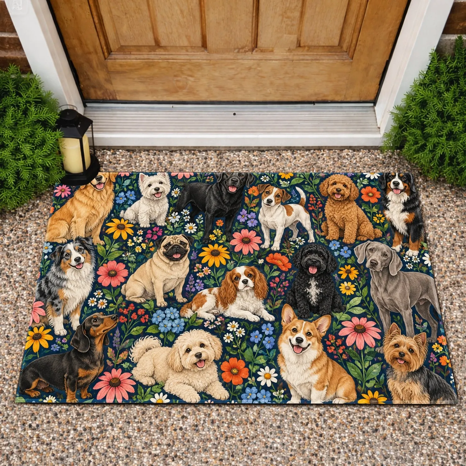 Vintage Dogs And Wildflowers For Cozy Pet-Loving Homes And Charming Cottage Entryways Doormat - 1