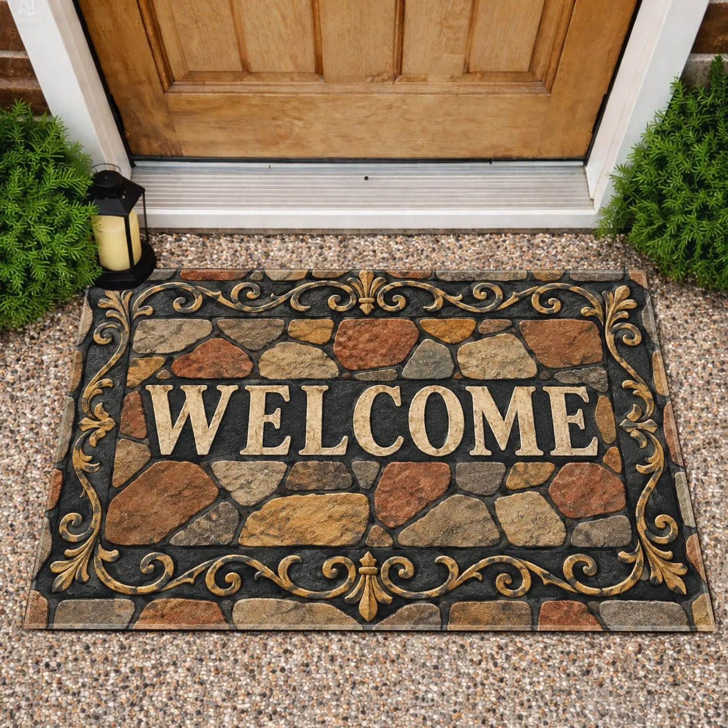 Rustic Stone Mosaic Welcome Message for a Warm Farmhouse Entryway Style Doormat - 1