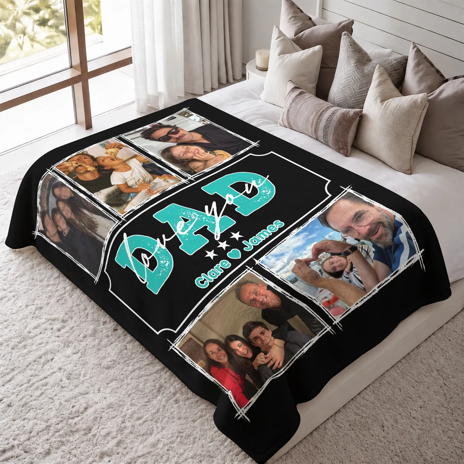 Personalized Dad Photo Collage Blanket – Custom 5 Photos & Kids Names, Love You Dad Father's Day Gift - 1
