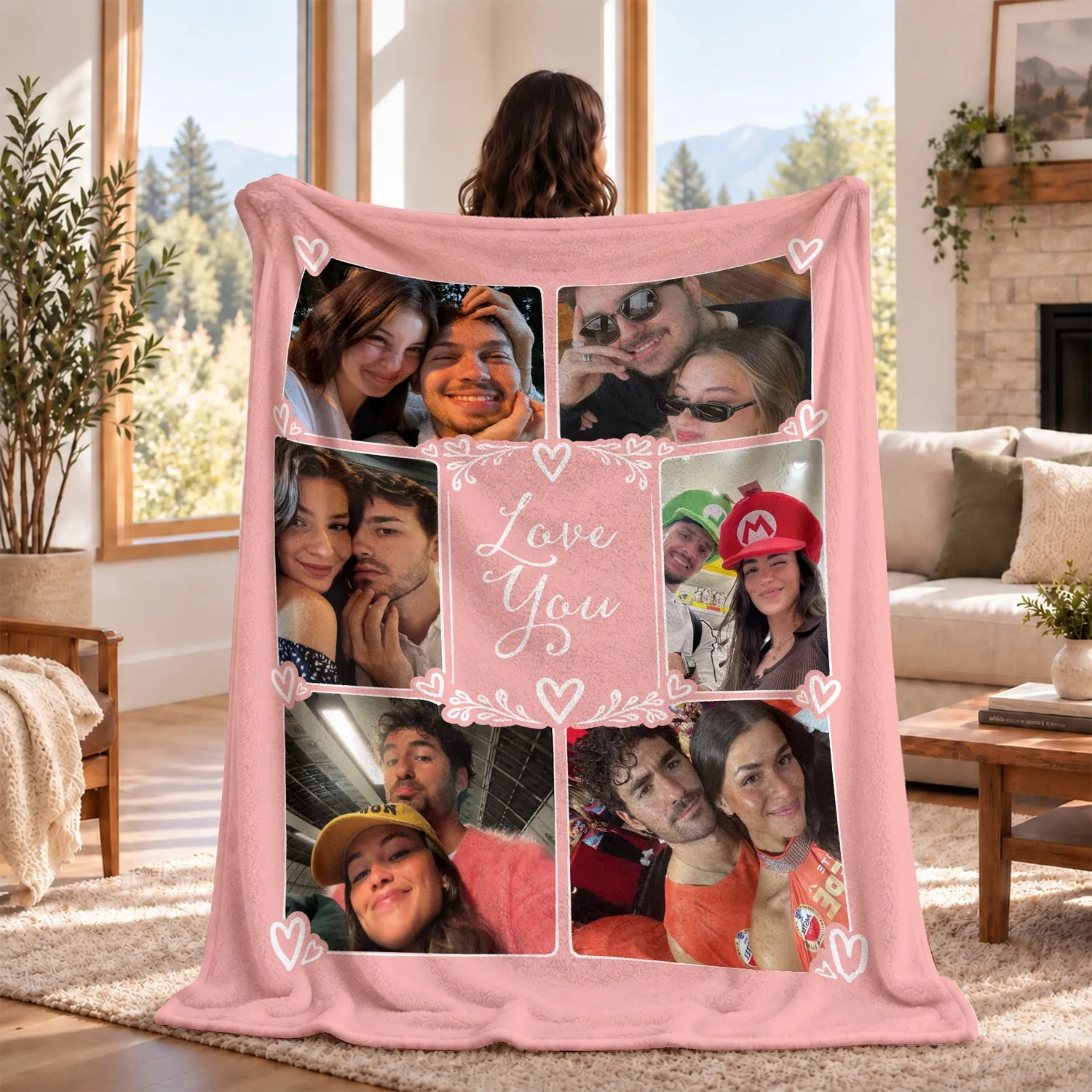 Personalized Couple Photo Blanket – Custom 6 Photo Collage & Love You Message, Romantic Anniversary Valentine Gift - tj49jrd96p