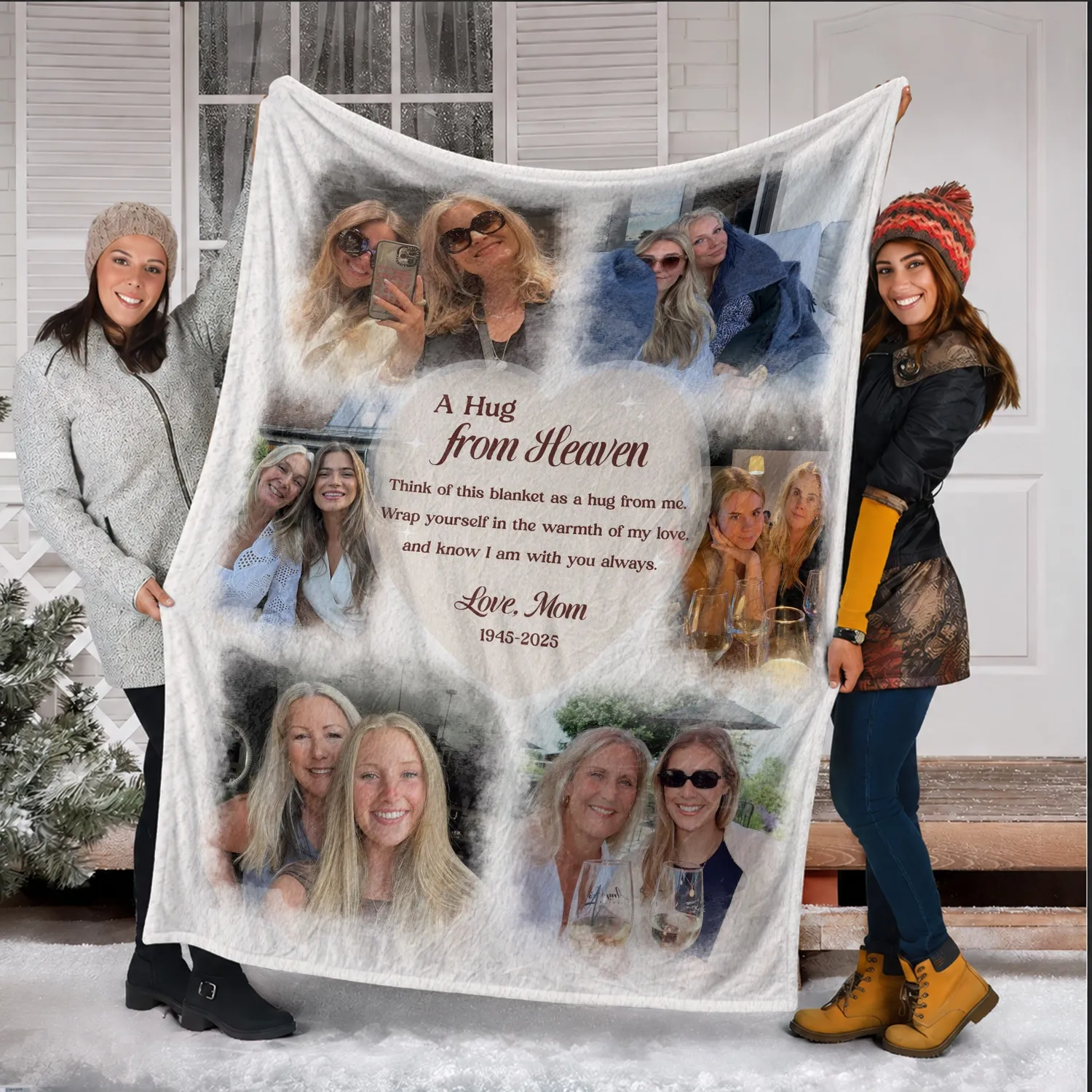 Personalized Hug From Heaven Heart Collage Blanket – Custom 6 Photo Memorial Throw for Loss of Mom, Sympathy Gift - 1