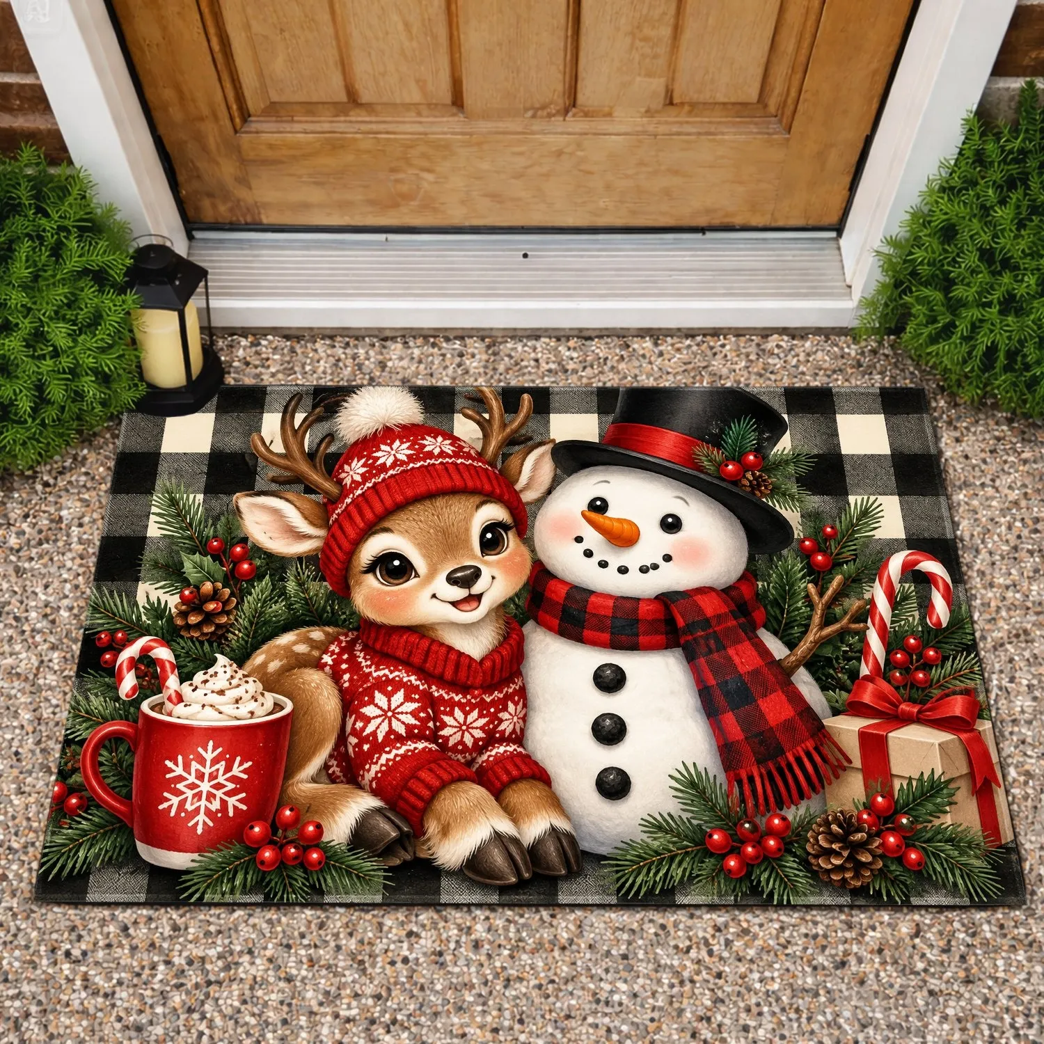 Baby Reindeer And Snowman Christmas Cheer For Cozy Holiday Home Decor Doormat - 1