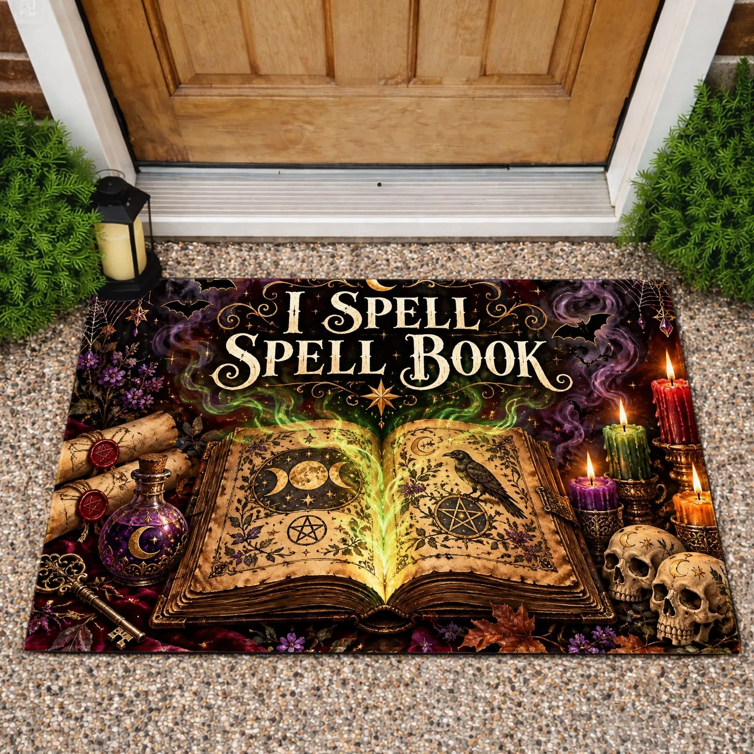 Vintage Witch Spell Book Halloween Entryway Accent for Mystical Gothic Home Lovers Doormat - 1