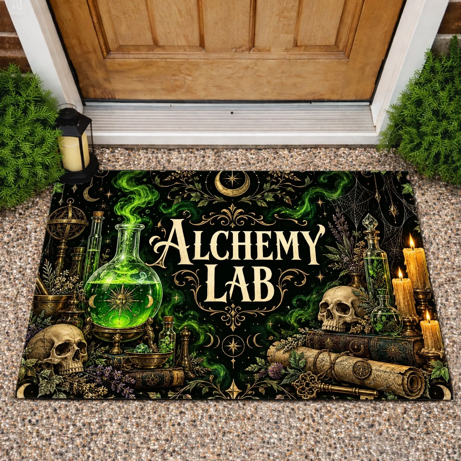 Gothic Alchemy Lab Potions And Skulls For Halloween Entryway Seasonal Home Decor Doormat - 1