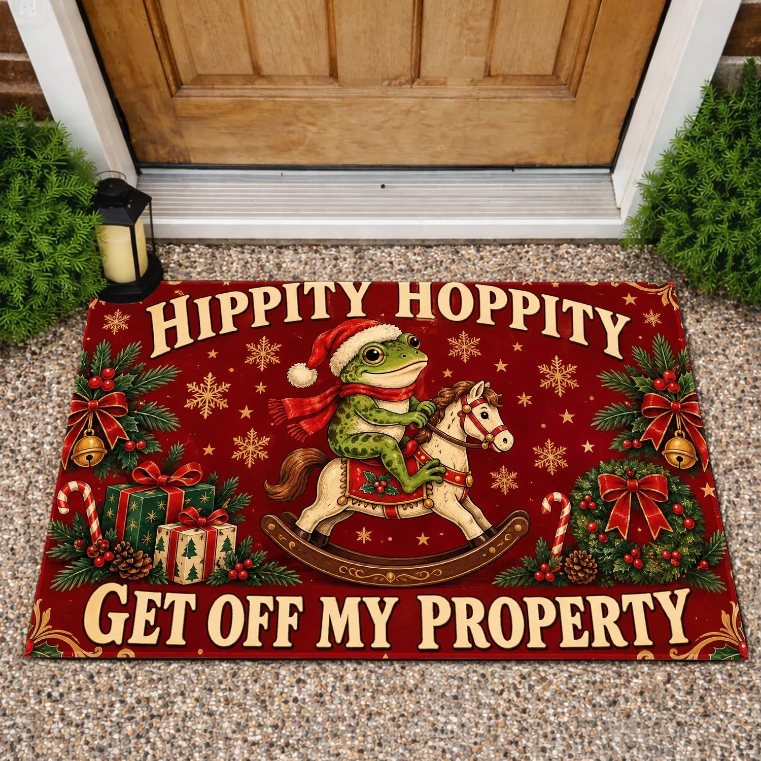 Santa Hat Frog Christmas Humor with Vintage Holiday Cheer for Seasonal Homes Doormat - 1