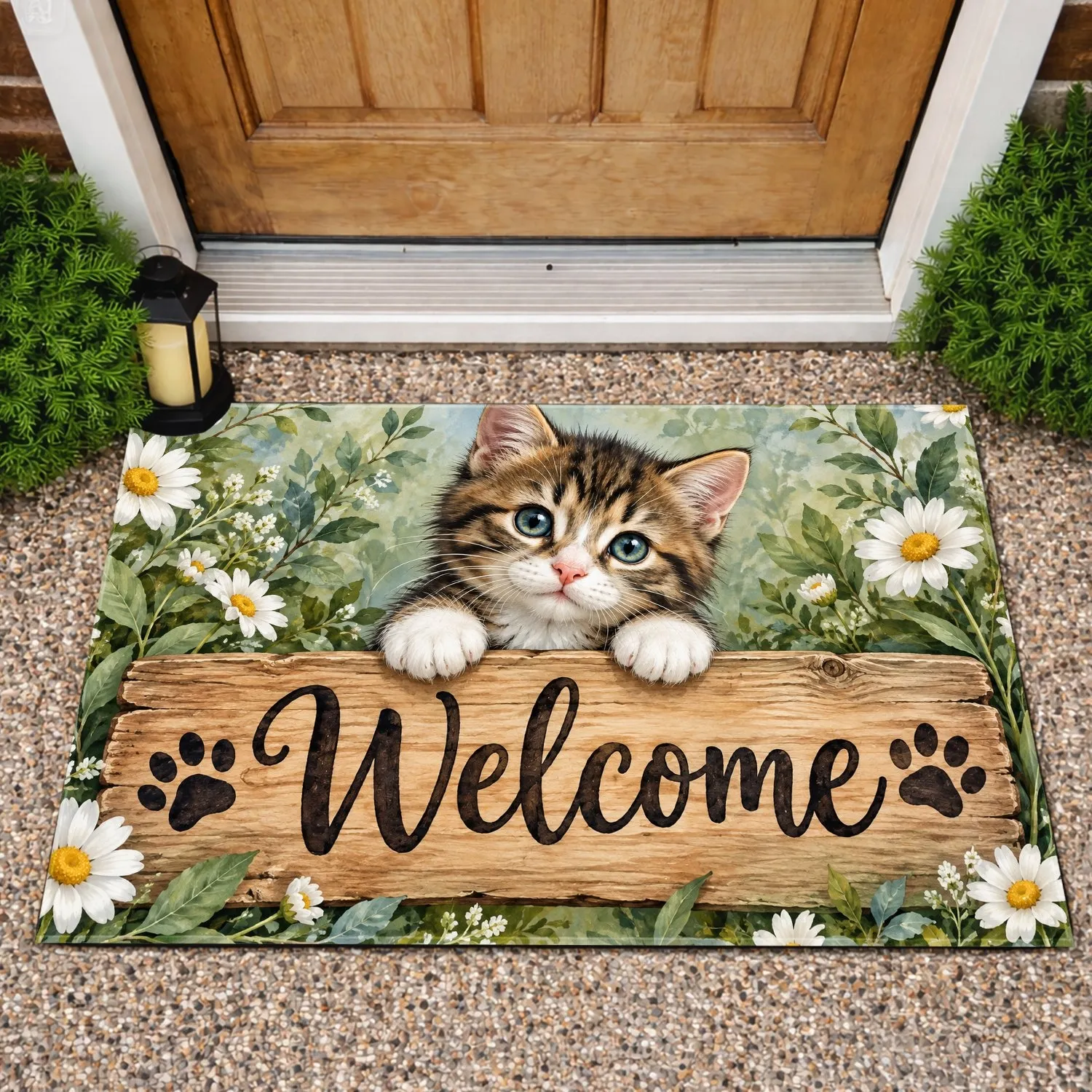 Curious Tabby Kitten Welcome Sign for Warm Home Entrances and Cat Lovers Doormat - 1