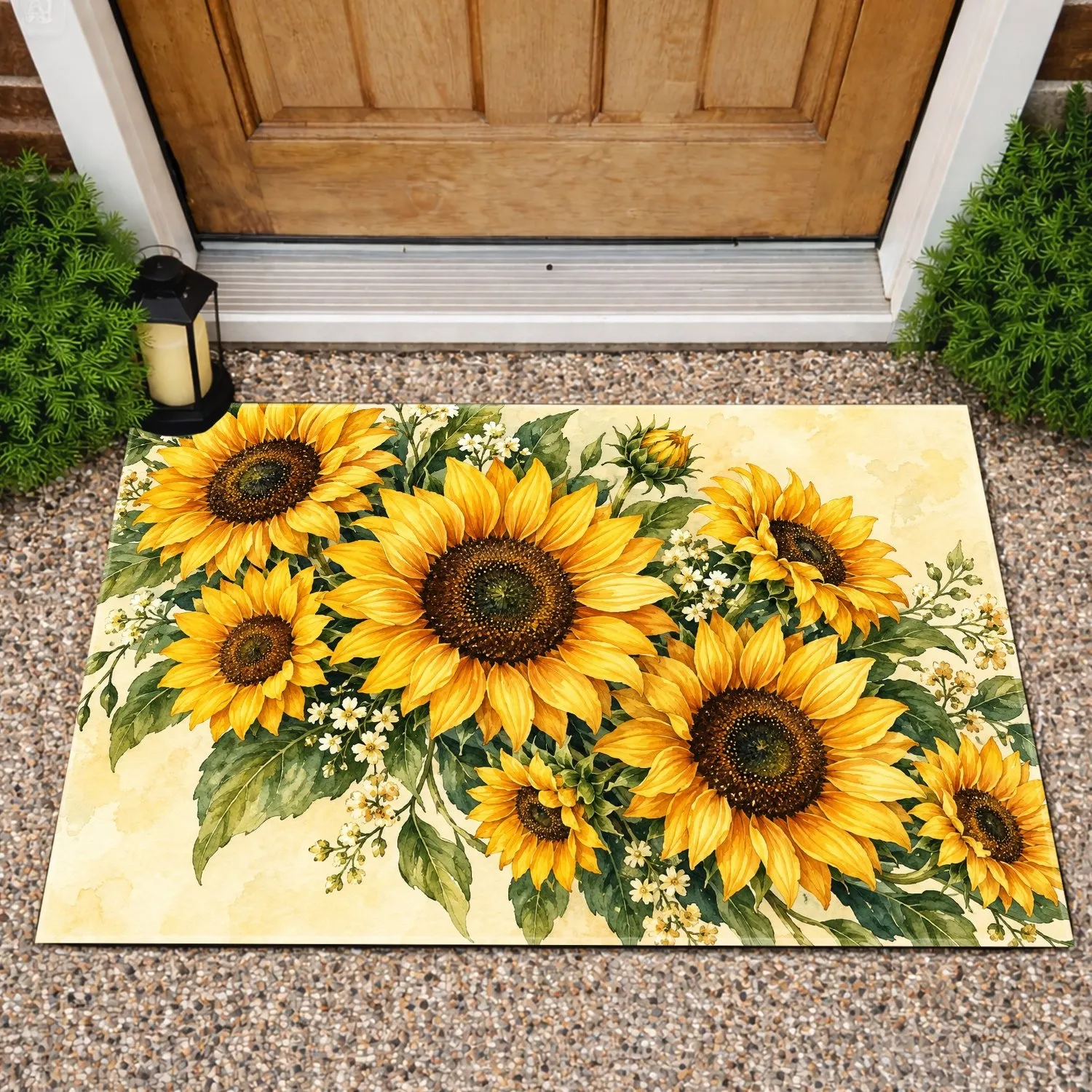 Golden Sunflower Cluster for Cheerful Seasonal Entryway and Farmhouse Home Decor Style Doormat - 1