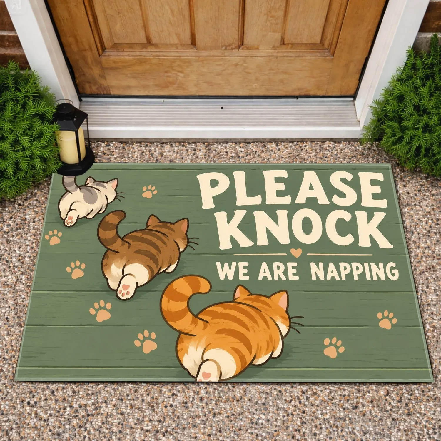 Three Cozy Cats Please Knock Message for Quiet Home Living and Cat Lover Gifts Doormat - 1
