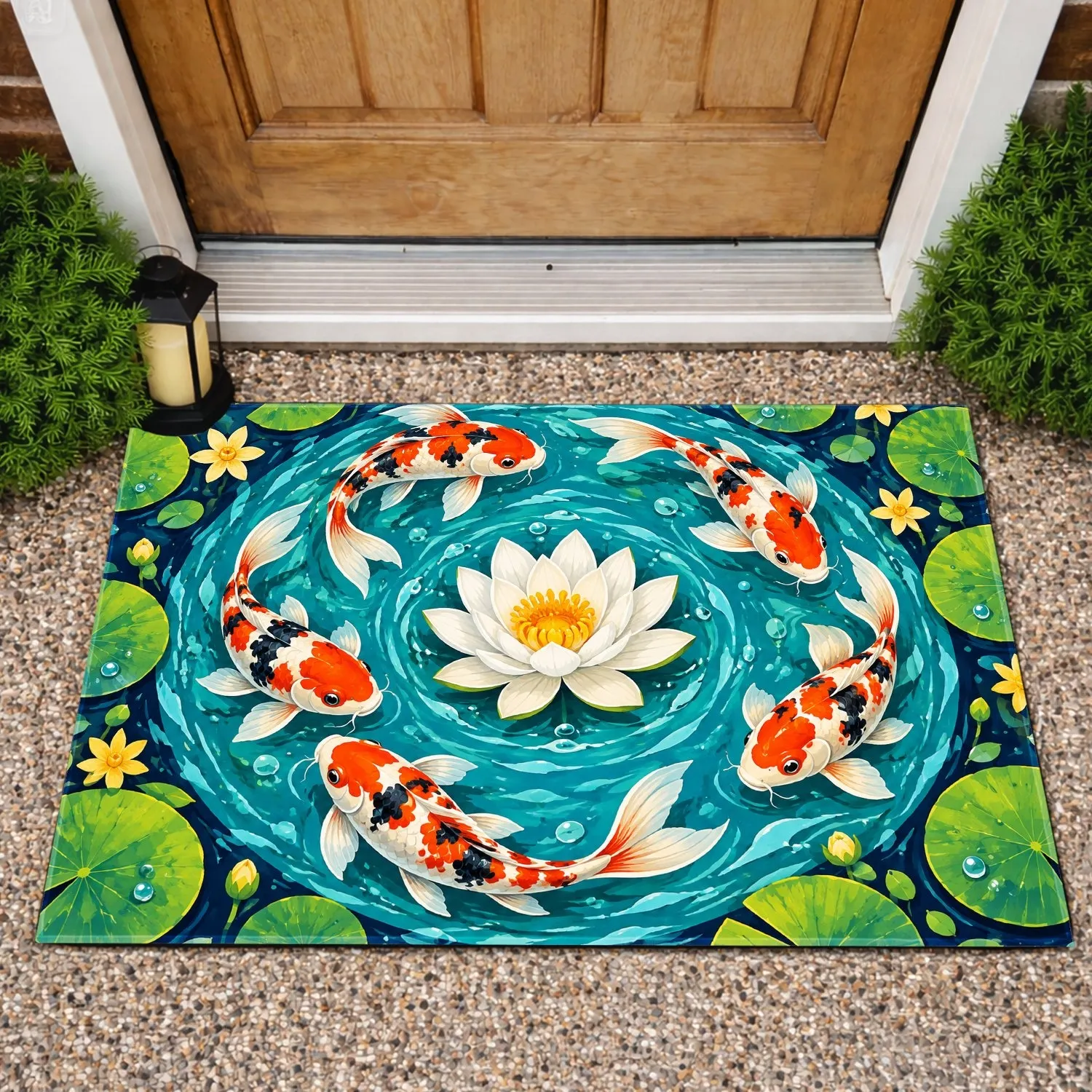 Koi Fish Lotus Pond Art for Serene Bathroom Decor and Nature Lovers Doormat - 1