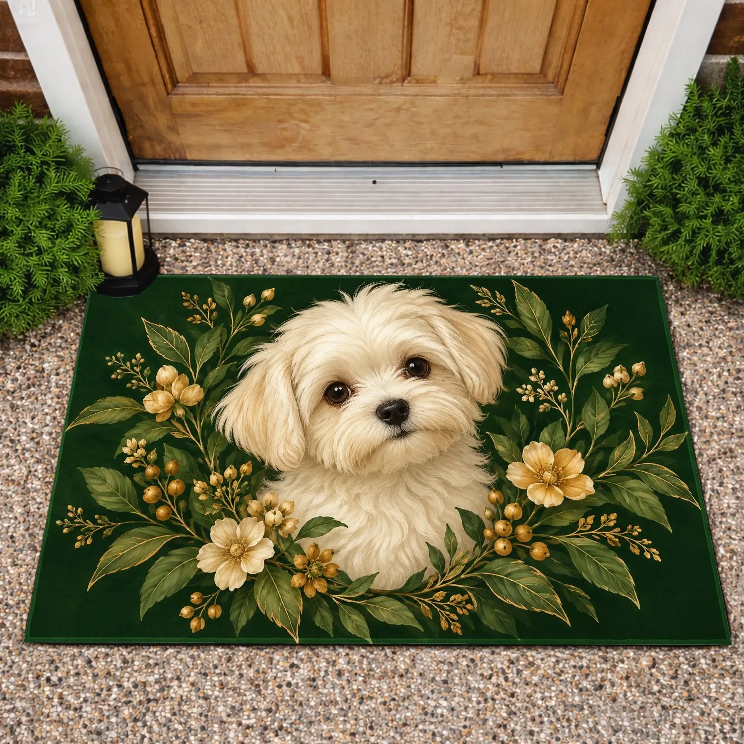 Maltese Puppy and Botanical Florals for Cozy Autumn Homes and Charming Dog-Lover Spaces Doormat - 1