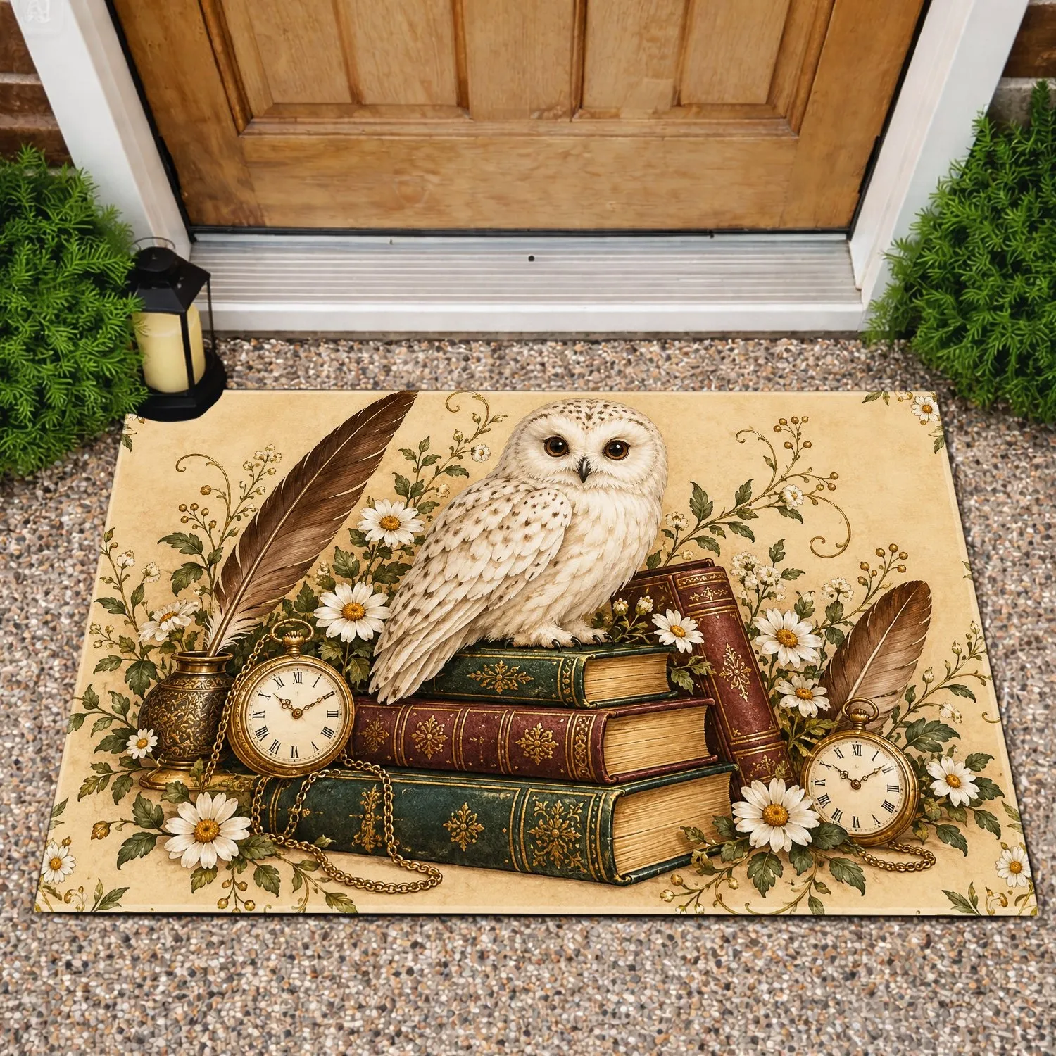 Vintage Owl and Antique Books for Cozy Autumn Reading Nooks and Literary Home Decor Doormat - 1