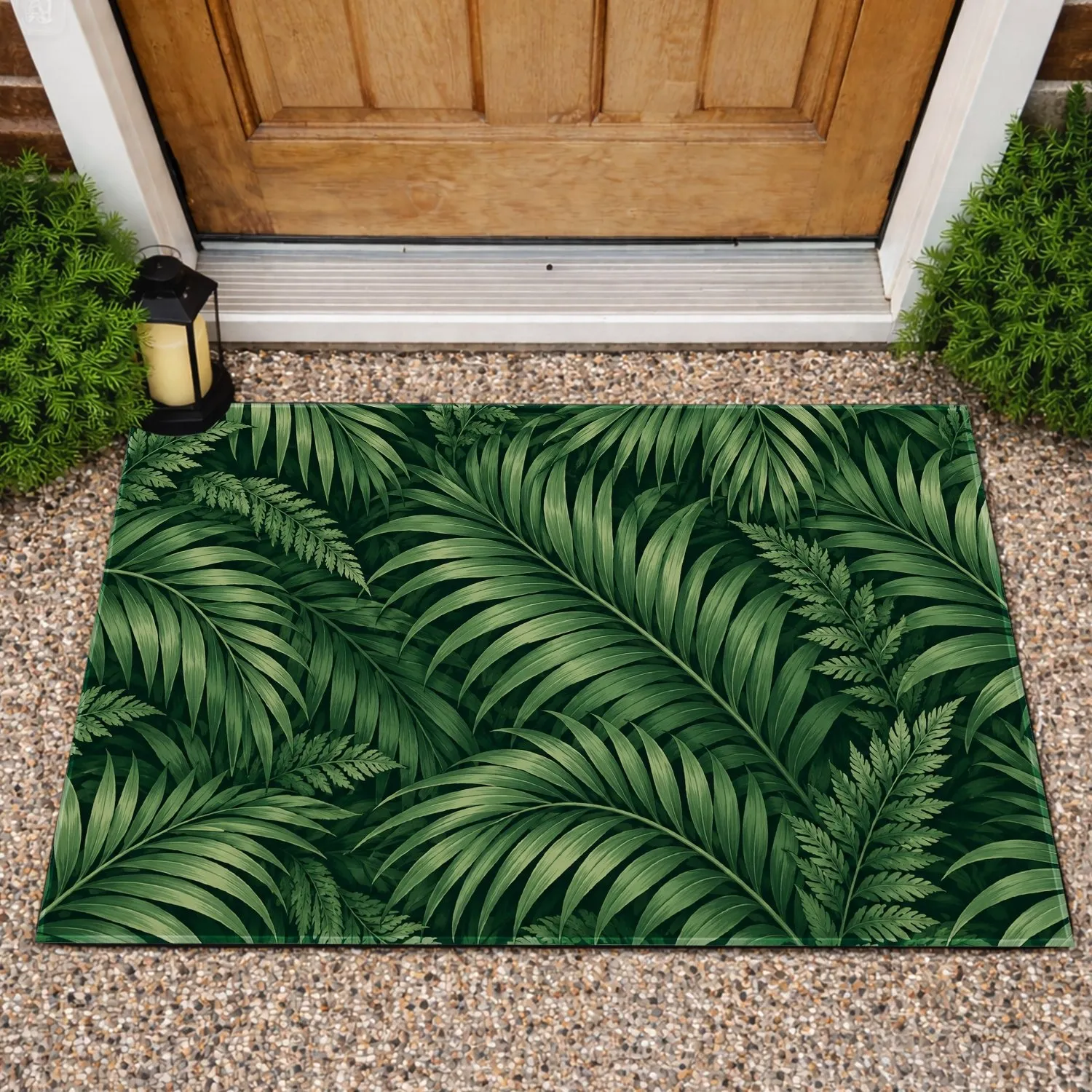 Emerald Palm Leaf Foliage for Serene Botanical Bathrooms and Nature Inspired Living Doormat - 1