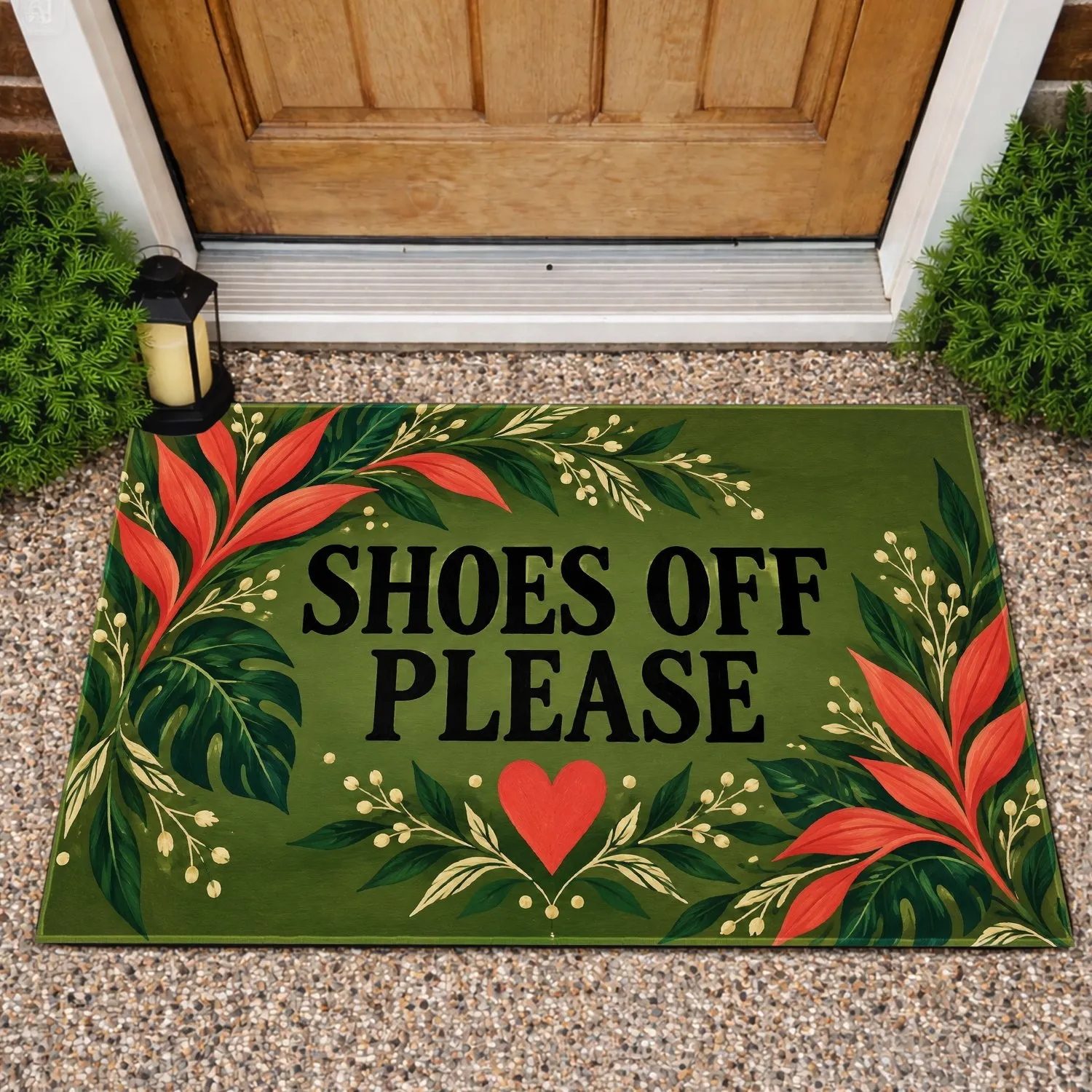 Olive Green Shoes Off Heart and Botanicals for a Welcoming Home Entry Doormat - 1