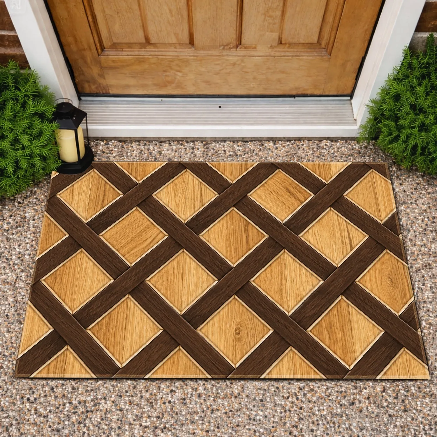 Rustic Wood Fence Lattice for Farmhouse Entryways and Cozy Country Home Decor Accents Doormat - 1