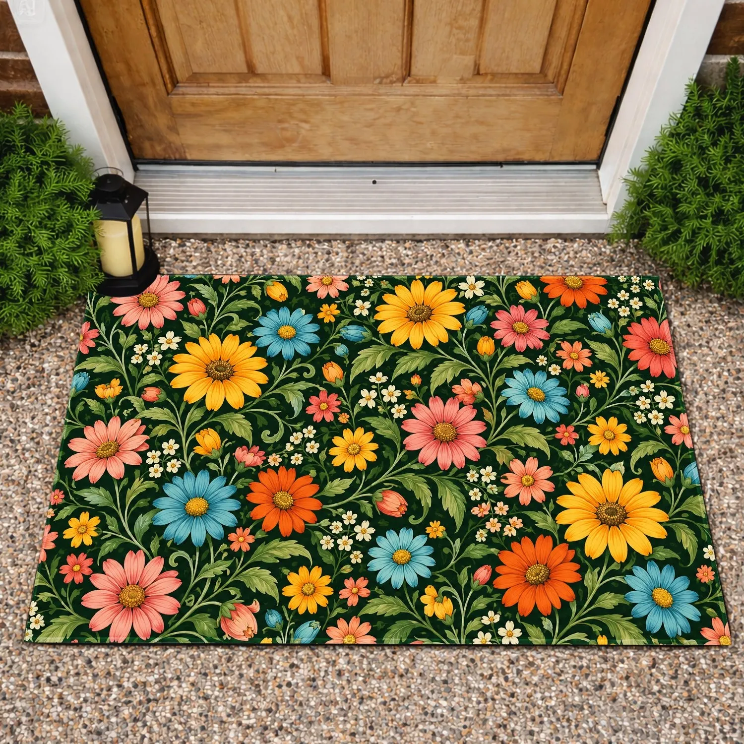 Colorful Daisy Garden Blooms for a Cheerful Autumn Entryway and Cozy Seasonal Home Doormat - 1
