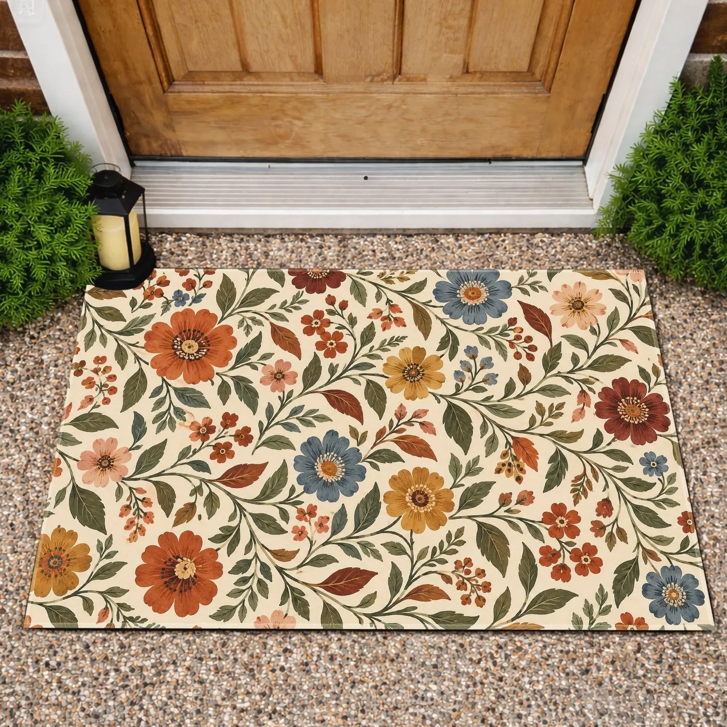 Vintage Bohemian Floral Vines for Cozy, Earthy Home Entryway Style Doormat - 1