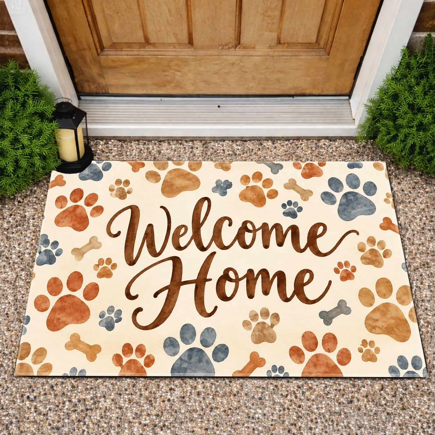 Watercolor Paw Prints and Bones for Cozy Pet-Loving Homes and Everyday Entryways Doormat - 1