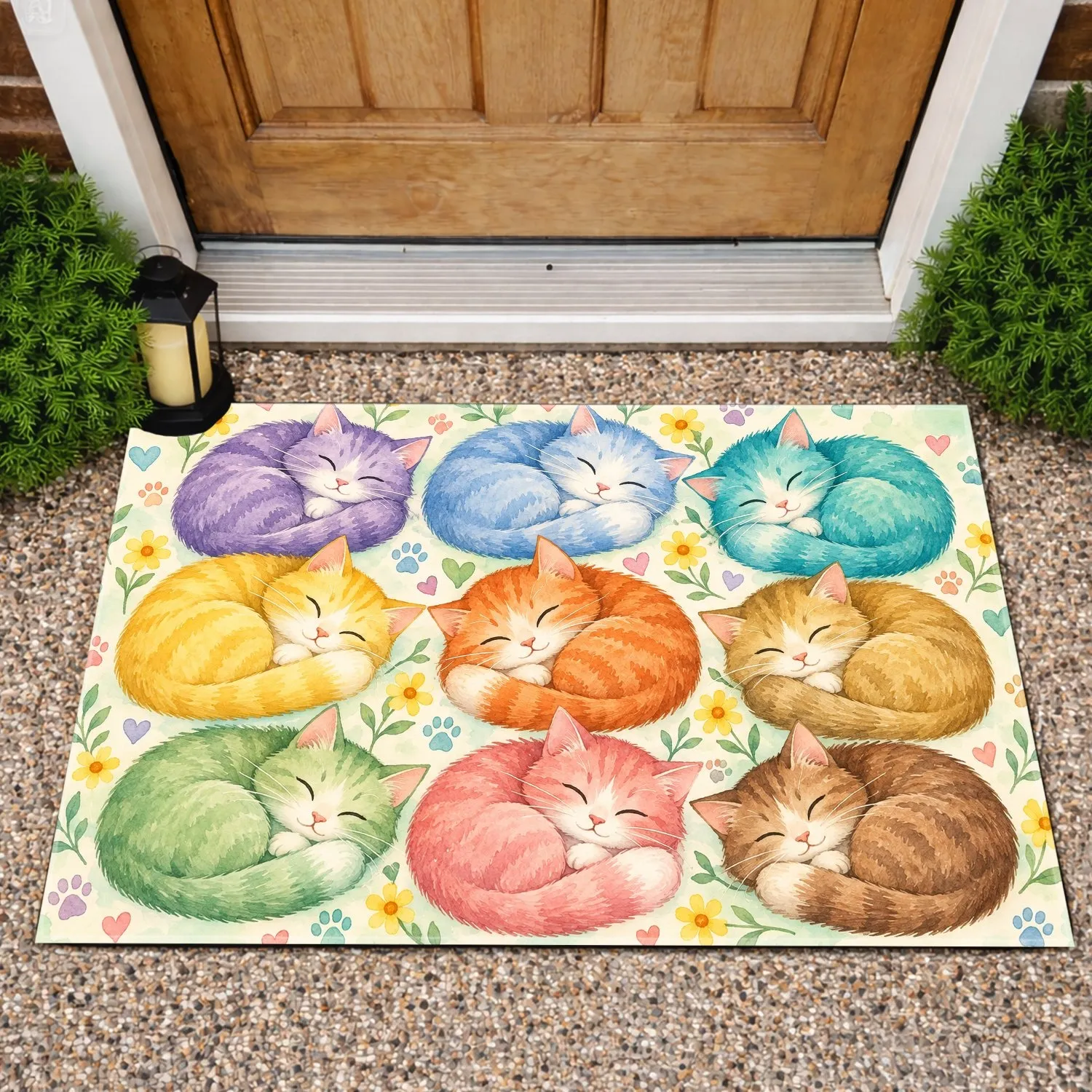 Watercolor Rainbow Cats for Cheerful Cat Lover Homes and Cozy Everyday Living Gift Doormat - 1