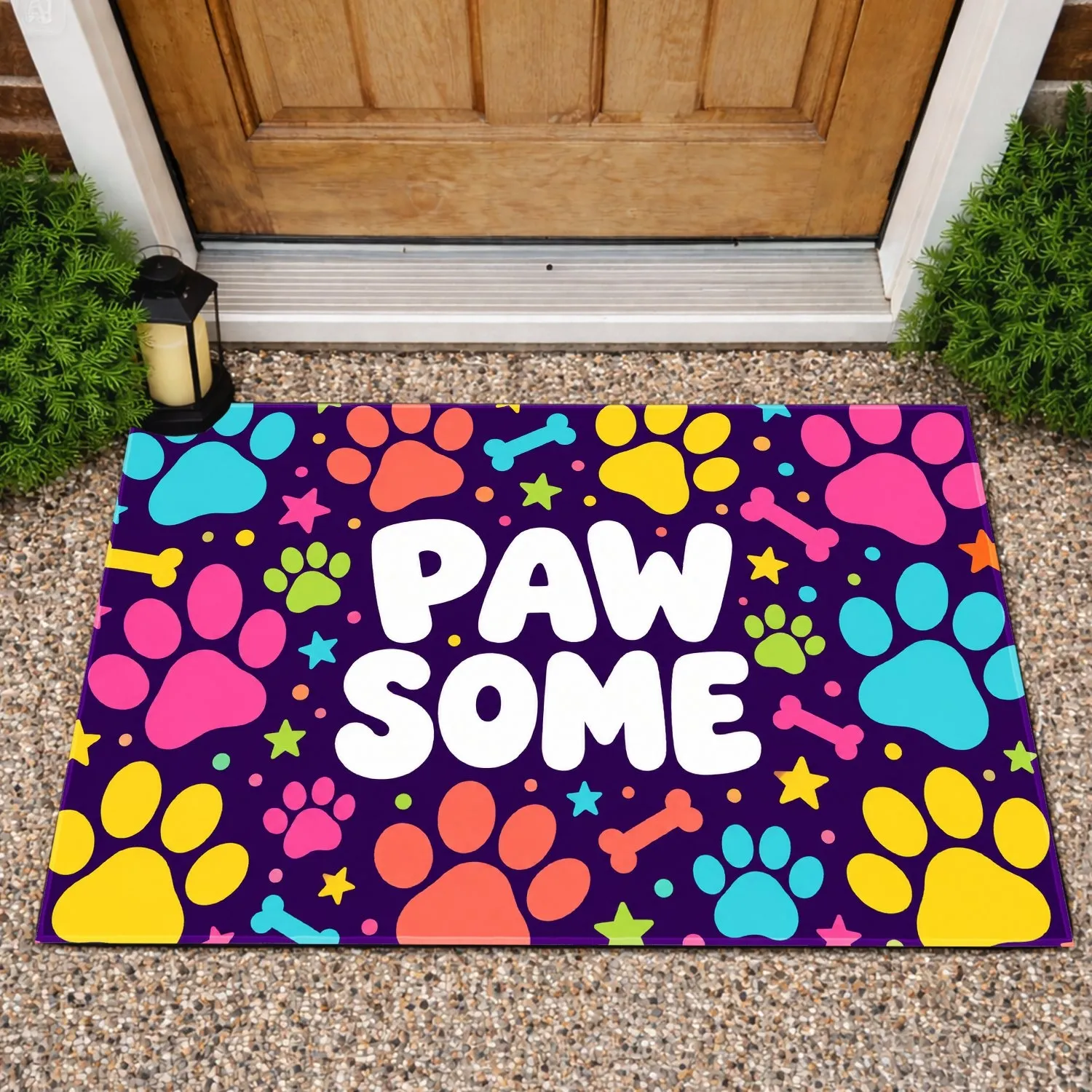 Colorful Paw Prints and Pawsome Charm for Cheerful Pet Lover Home Entryway Style Doormat - 1