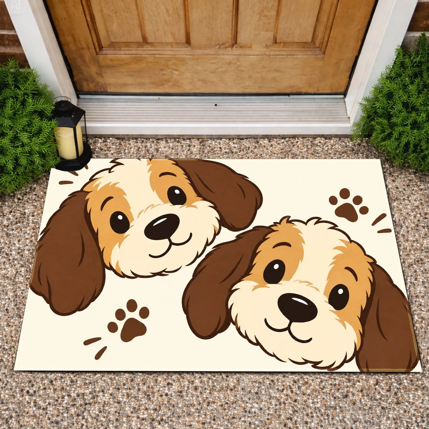 Two Cartoon Puppies Peeking for Cozy Pet-Loving Homes and Everyday Entryway Style Doormat - 1