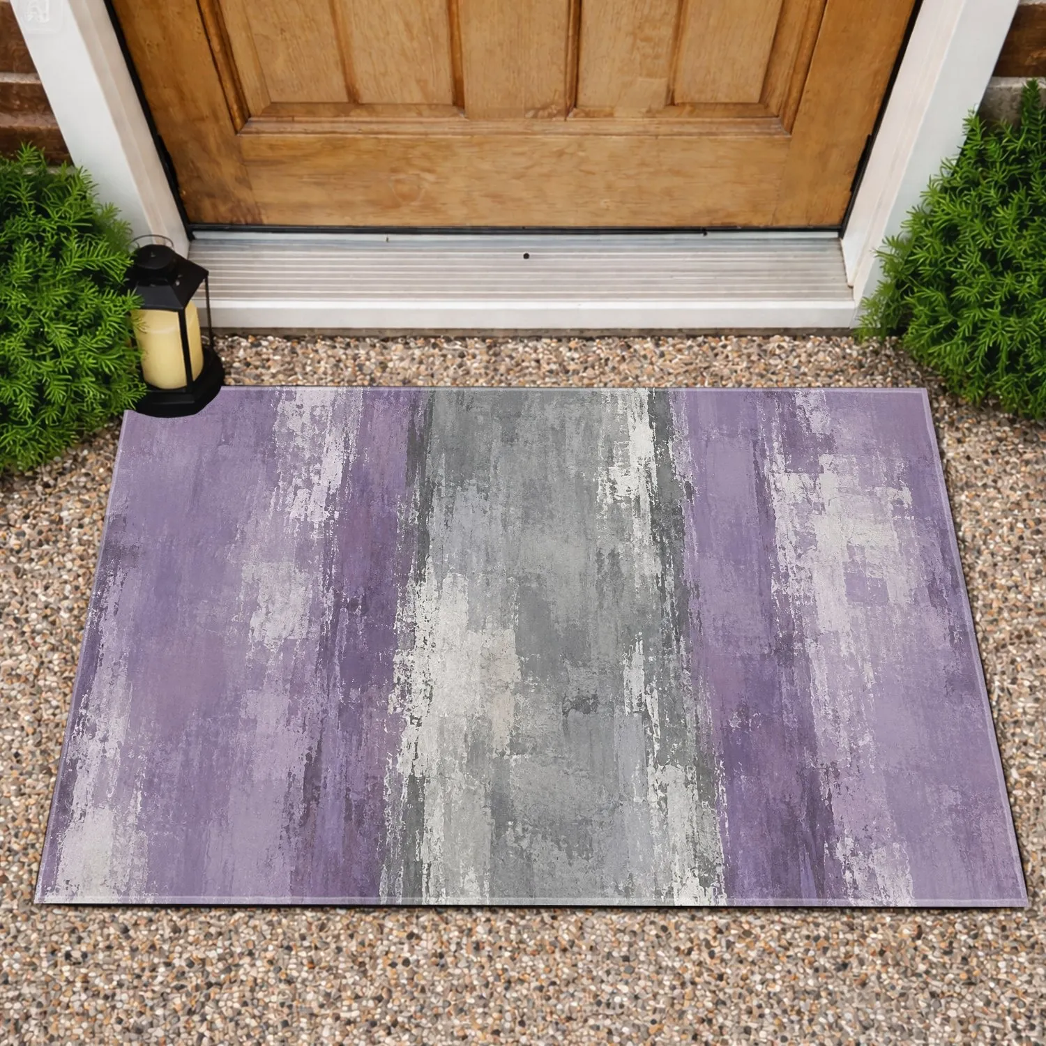Lavender and Silver Abstract Stripes for a Calm Modern Laundry Room Interior Doormat - 1